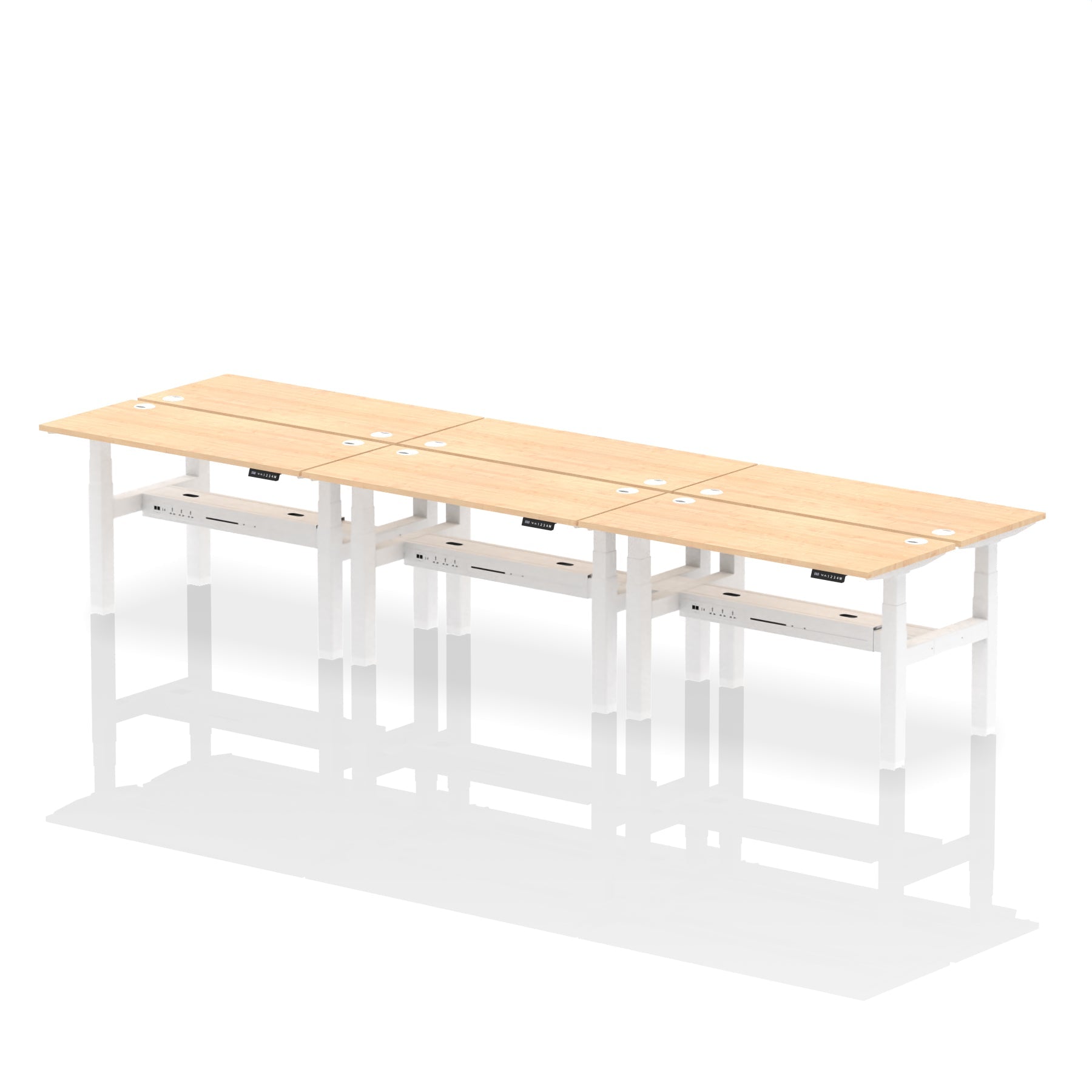 Air Back-to-Back Slimline Height Adjustable Bench Desk - 6 Person dynamic  Desk Top  Maple Width 140cm
