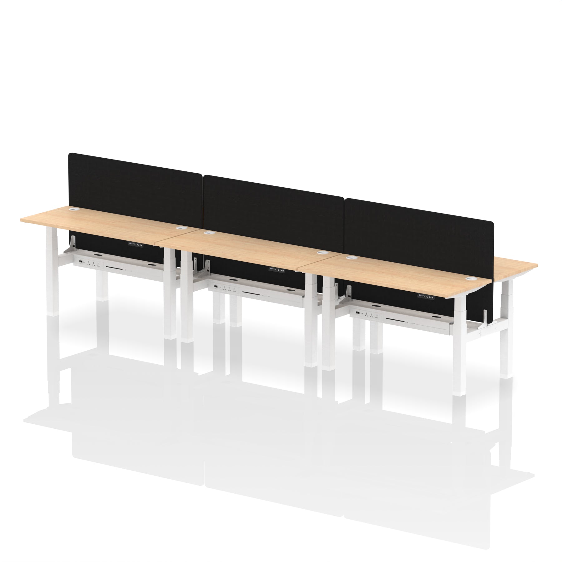 Air Back-to-Back Height Adjustable Bench Desk - 6 Person Black Screen dynamic  Desk Top  Maple Width 140cm