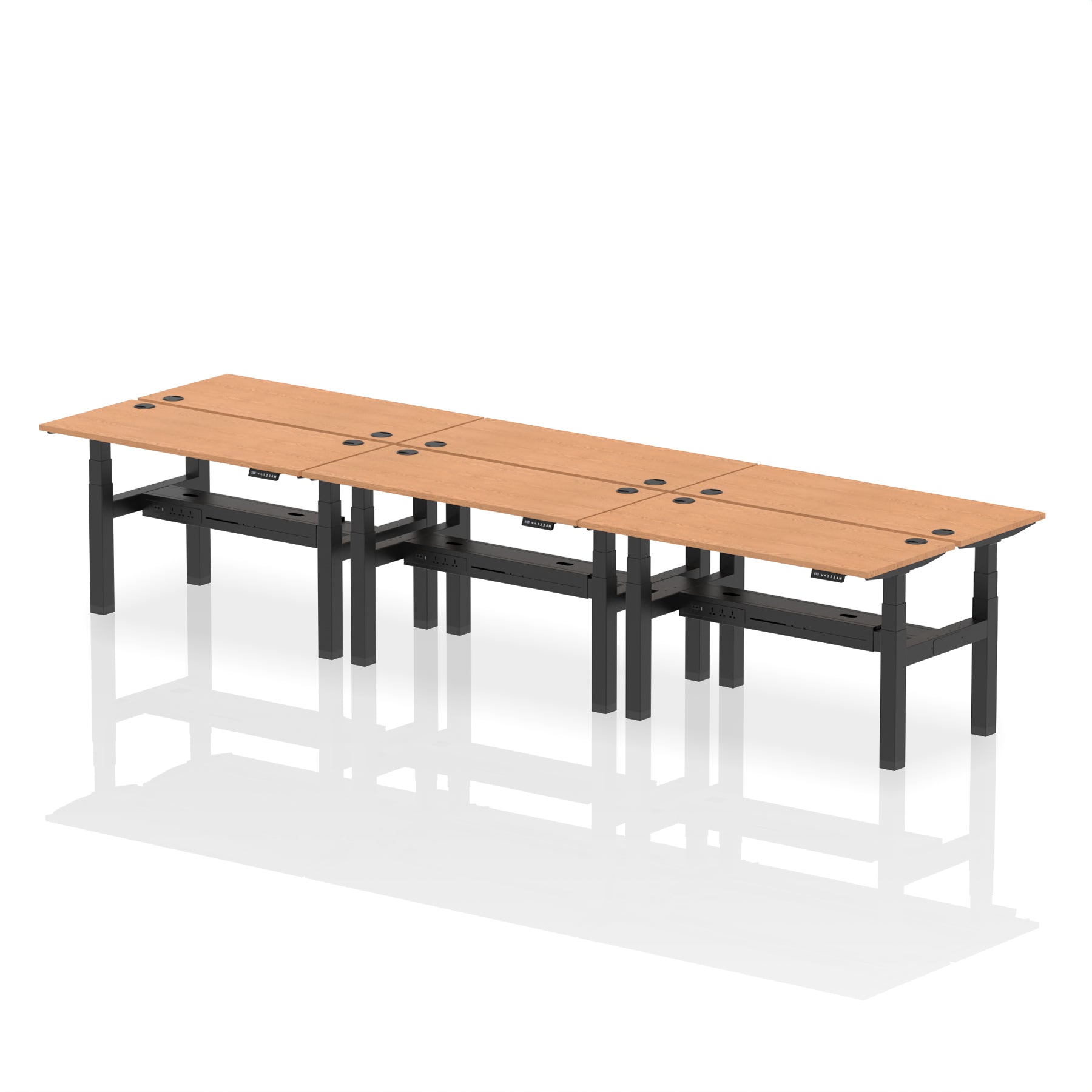 Air Back-to-Back Slimline Height Adjustable Bench Desk - 6 Person dynamic  Desk Top  Oak Width 140cm