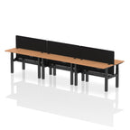 Air Back-to-Back Height Adjustable Bench Desk - 6 Person Black Screen dynamic  Desk Top  Oak Width 140cm