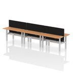 Air Back-to-Back Height Adjustable Bench Desk - 6 Person Black Screen dynamic  Desk Top  Oak Width 140cm
