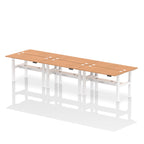 Air Back-to-Back Slimline Height Adjustable Bench Desk - 6 Person dynamic  Desk Top  Oak Width 140cm