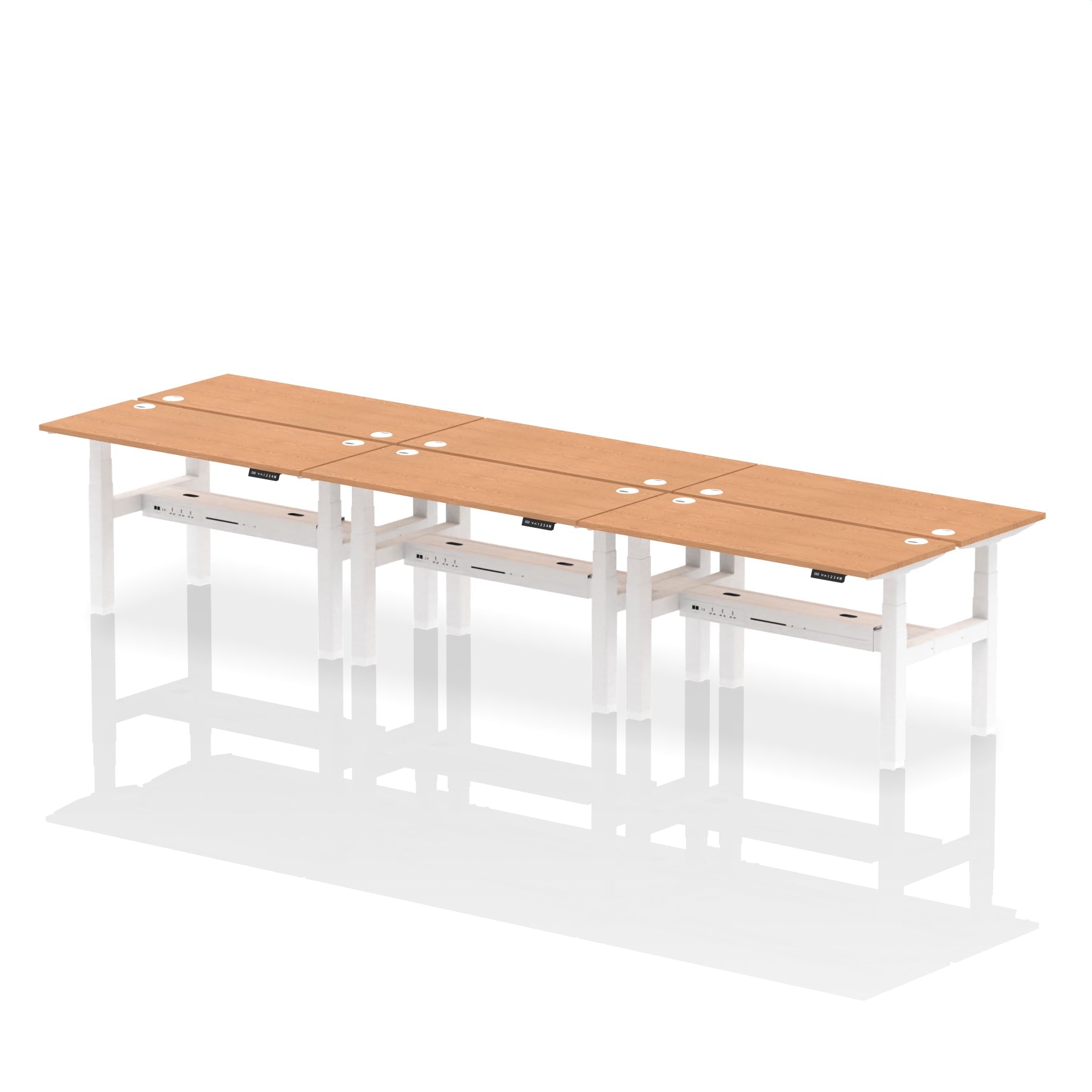 Air Back-to-Back Slimline Height Adjustable Bench Desk - 6 Person dynamic  Desk Top  Oak Width 140cm