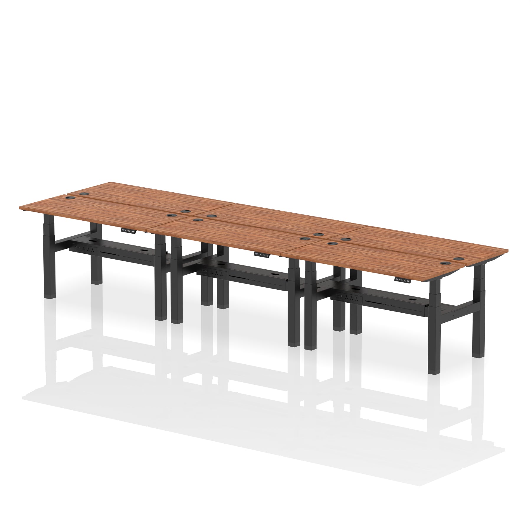 Air Back-to-Back Slimline Height Adjustable Bench Desk - 6 Person dynamic  Desk Top  Walnut Width 140cm