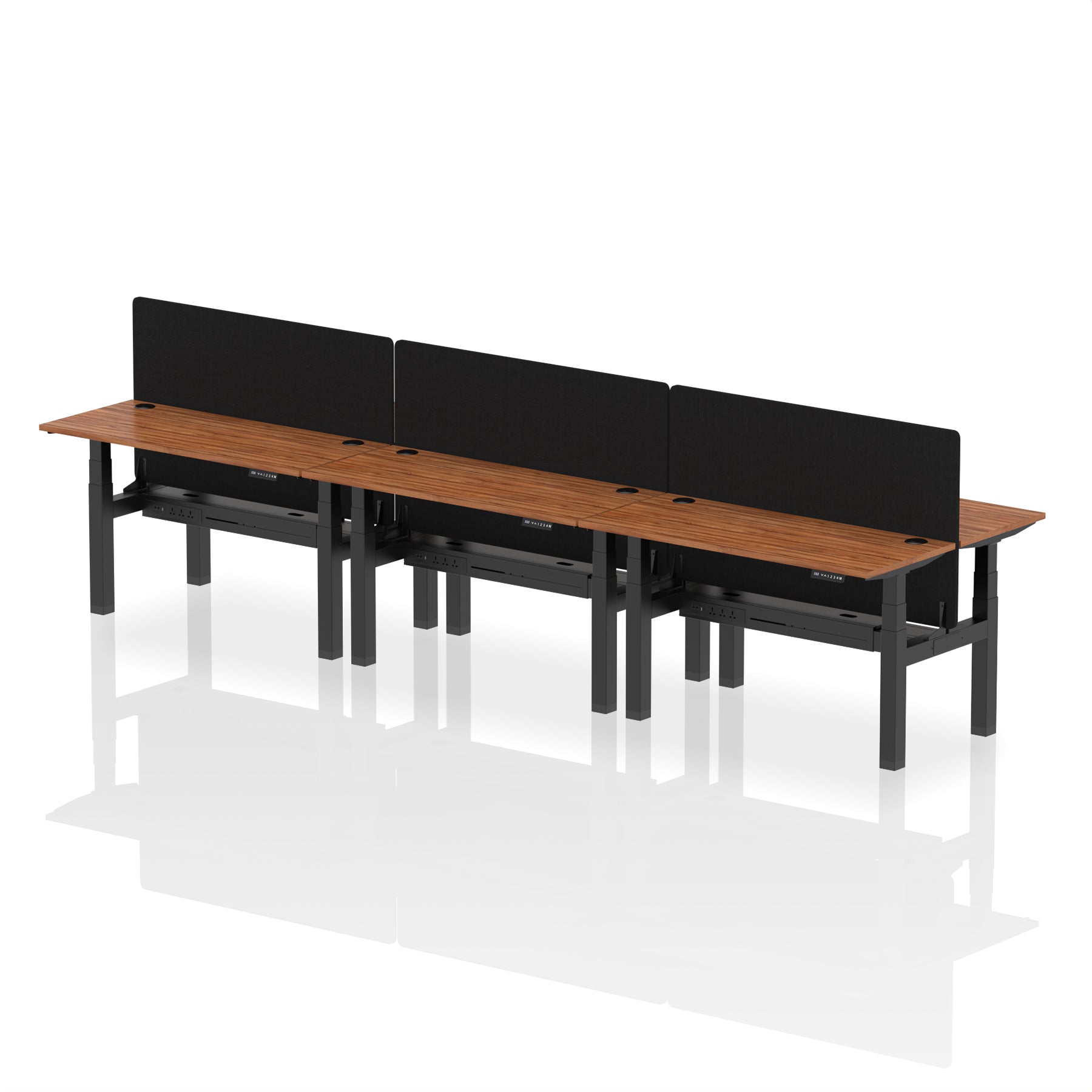 Air Back-to-Back Height Adjustable Bench Desk - 6 Person Black Screen dynamic  Desk Top  Walnut Width 140cm