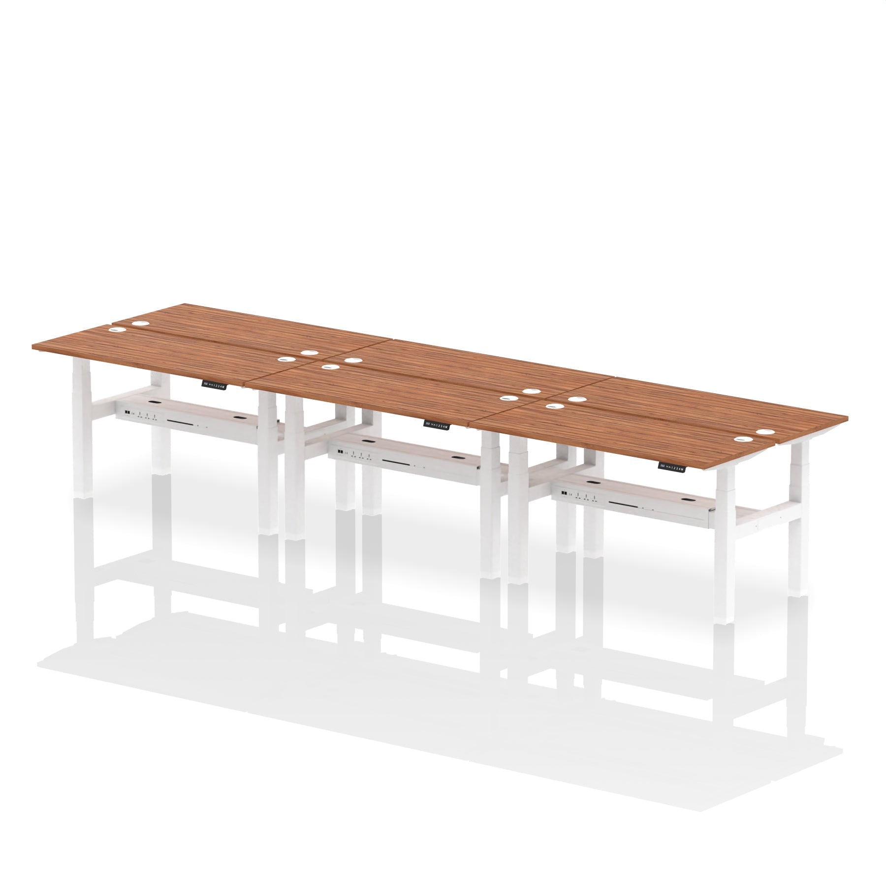 Air Back-to-Back Slimline Height Adjustable Bench Desk - 6 Person dynamic  Desk Top  Walnut Width 140cm