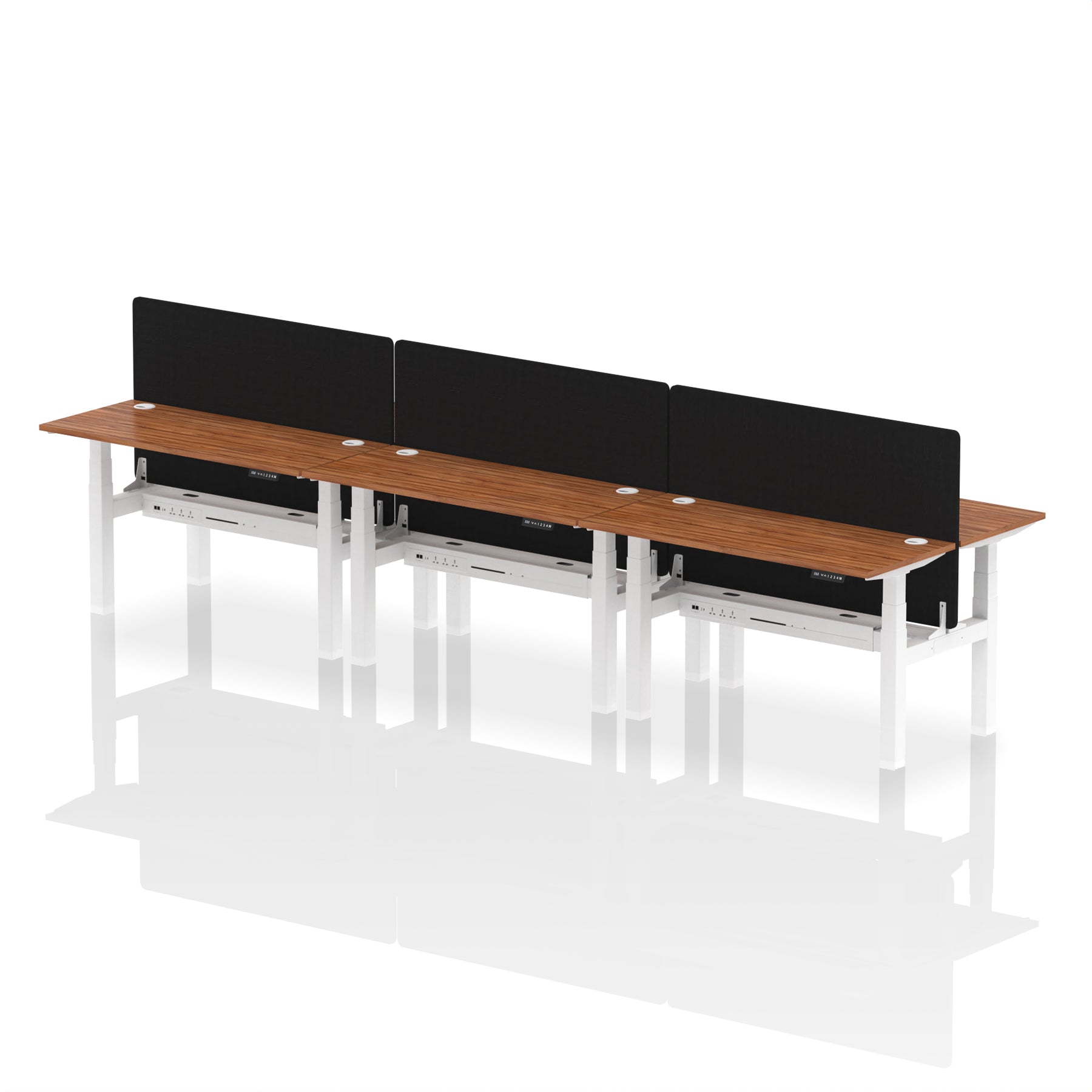 Air Back-to-Back Height Adjustable Bench Desk - 6 Person Black Screen dynamic  Desk Top  Walnut Width 140cm