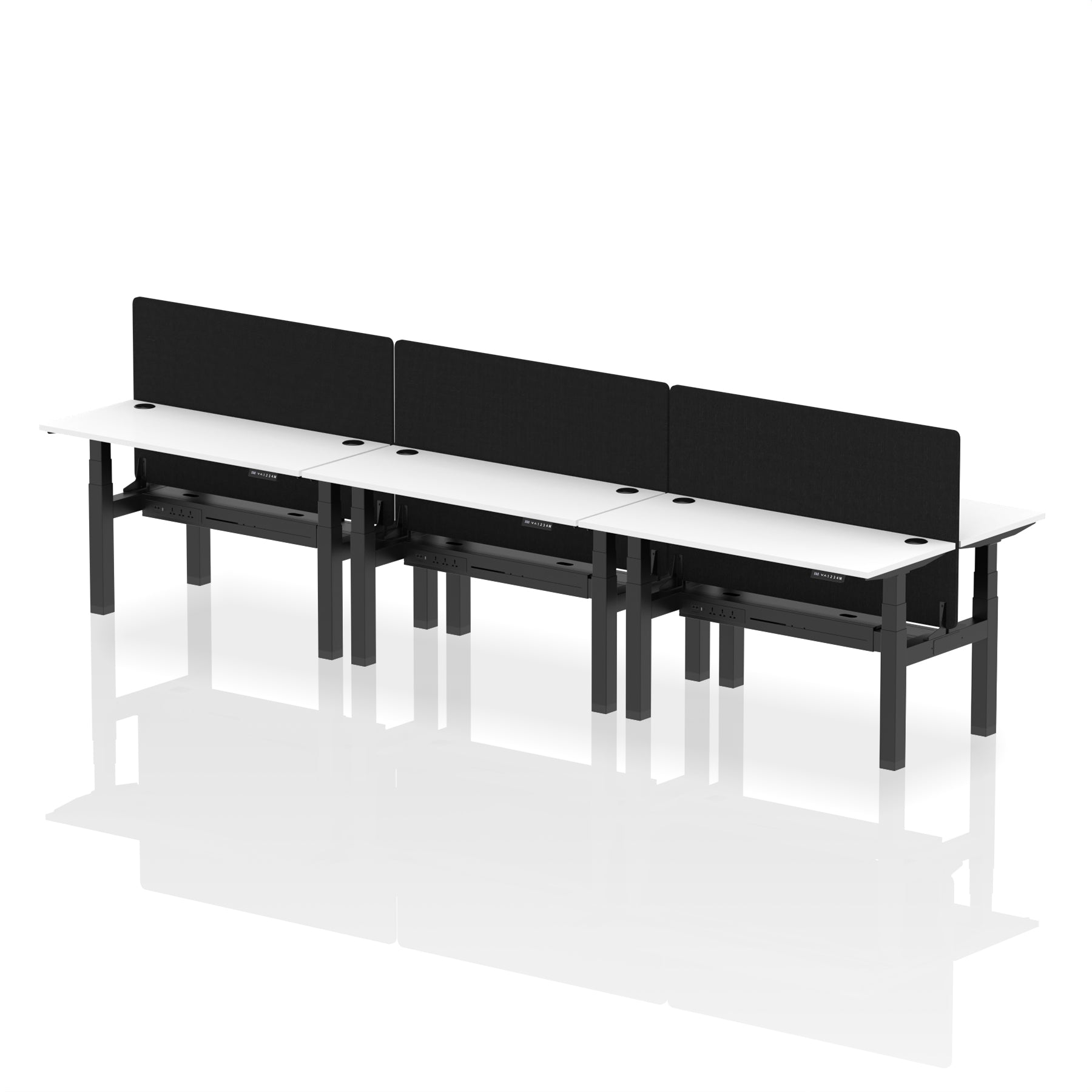 Air Back-to-Back Height Adjustable Bench Desk - 6 Person Black Screen dynamic  Desk Top  White Width 140cm