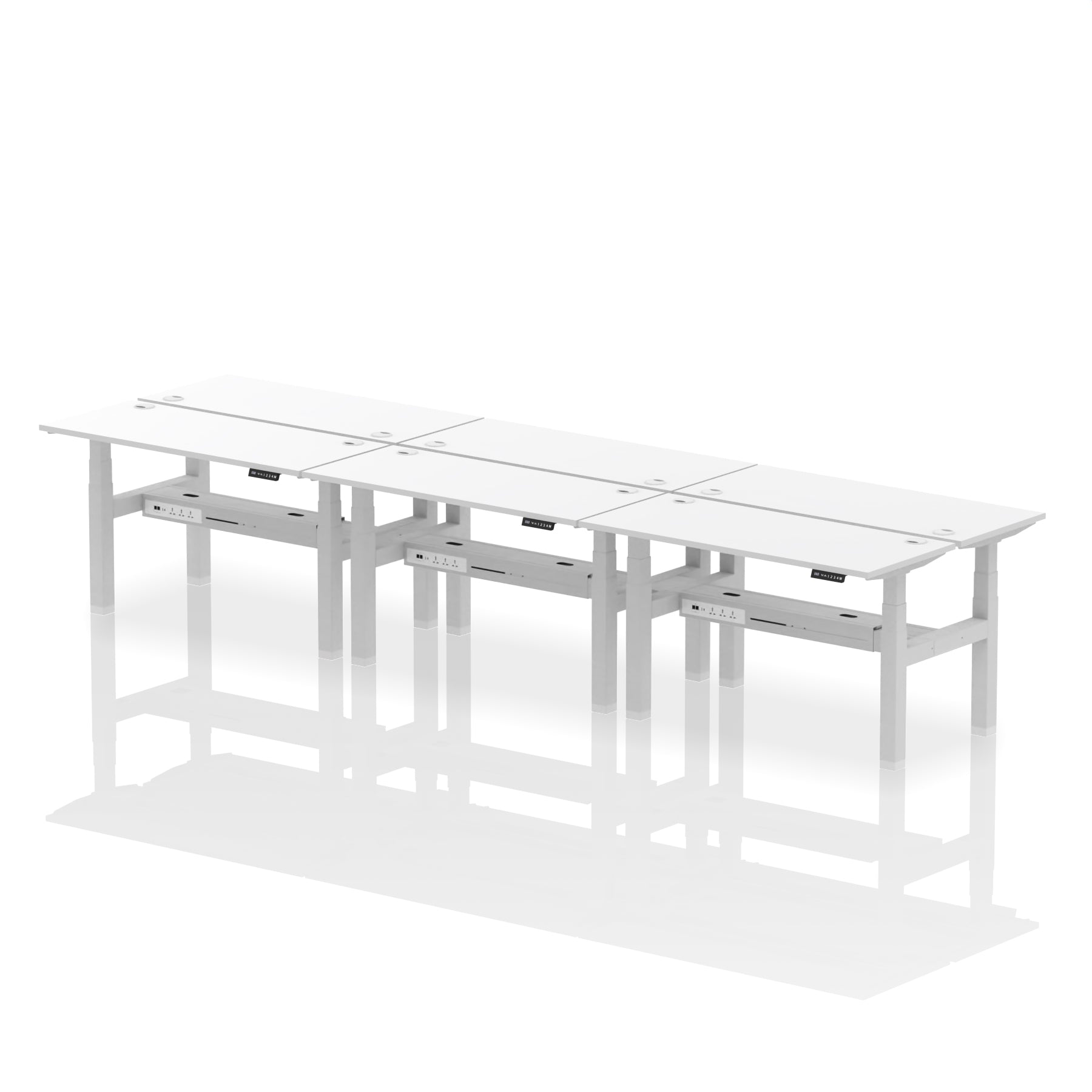Air Back-to-Back Slimline Height Adjustable Bench Desk - 6 Person dynamic  Desk Top  White Width 140cm