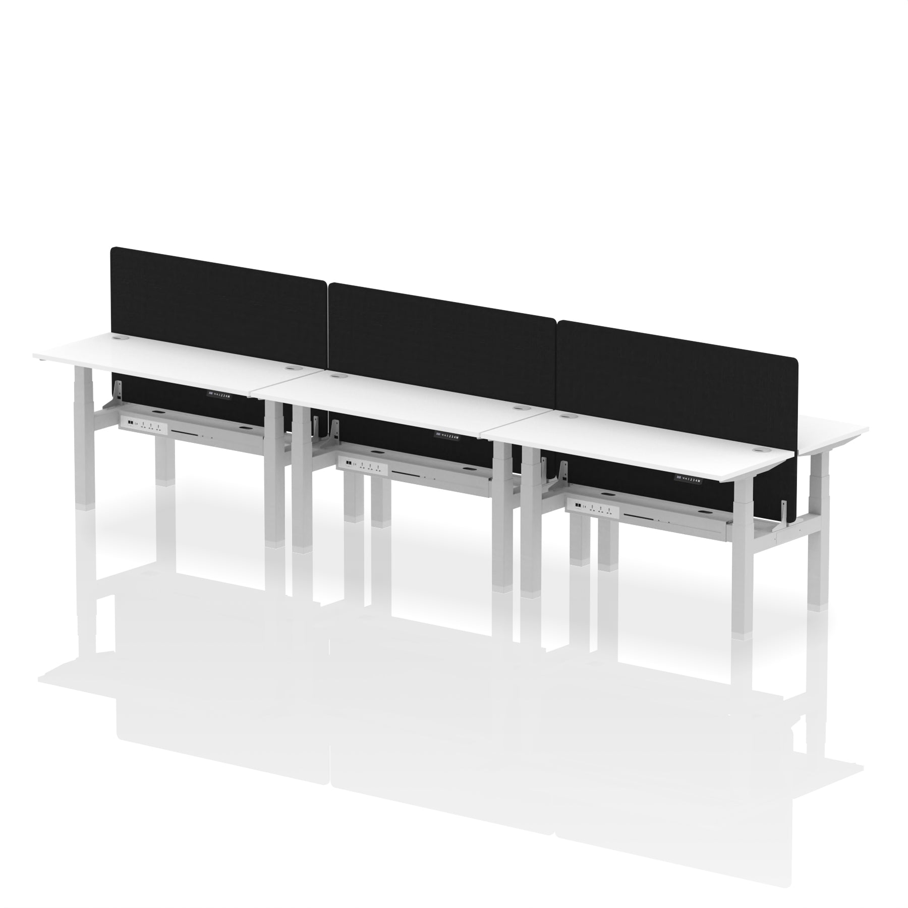 Air Back-to-Back Height Adjustable Bench Desk - 6 Person Black Screen dynamic  Desk Top  White Width 140cm