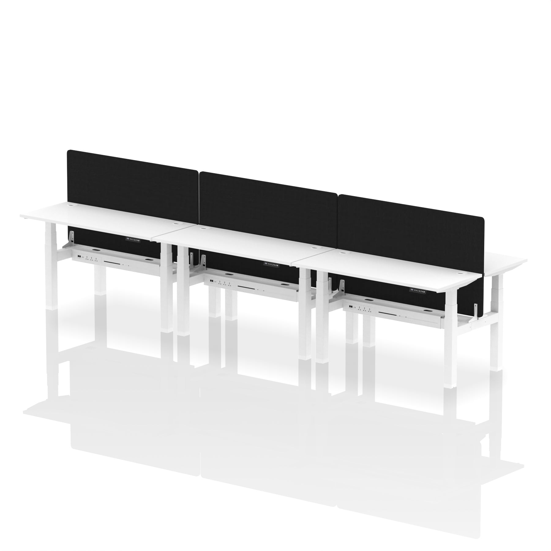 Air Back-to-Back Height Adjustable Bench Desk - 6 Person Black Screen dynamic  Desk Top  White Width 140cm