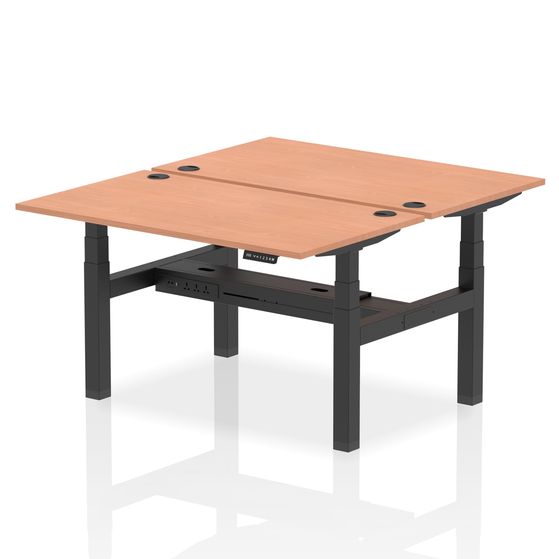 Air Back-to-Back Height Adjustable Bench Desk - 2 Person dynamic  Desk Top  Beech Width 140cm