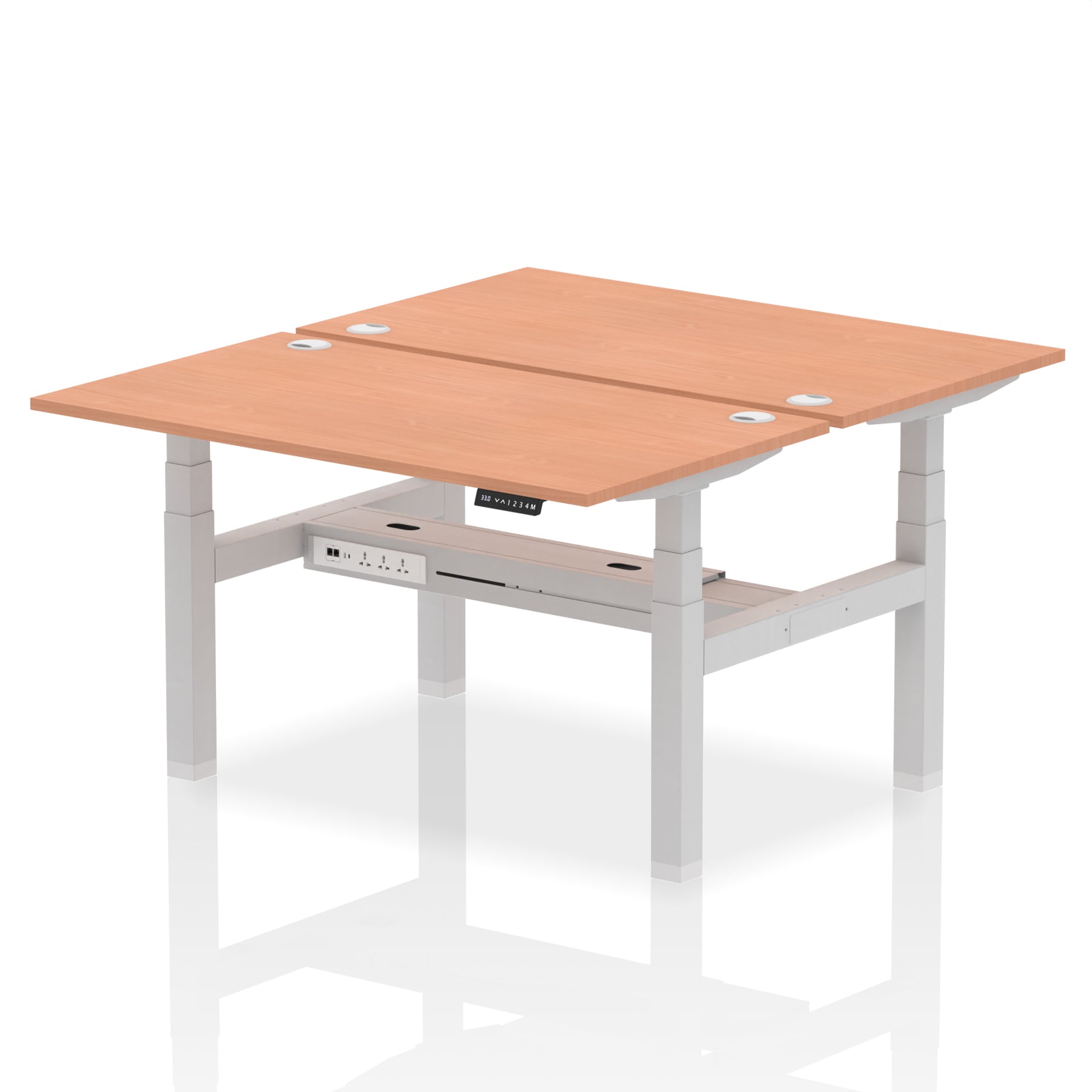 Air Back-to-Back Height Adjustable Bench Desk - 2 Person dynamic  Desk Top  Beech Width 140cm