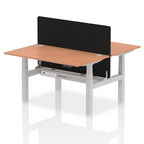 Air Back-to-Back Height Adjustable Bench Desk - 2 Person with Black Straight Screen dynamic  Desk Top  Beech Width 140cm