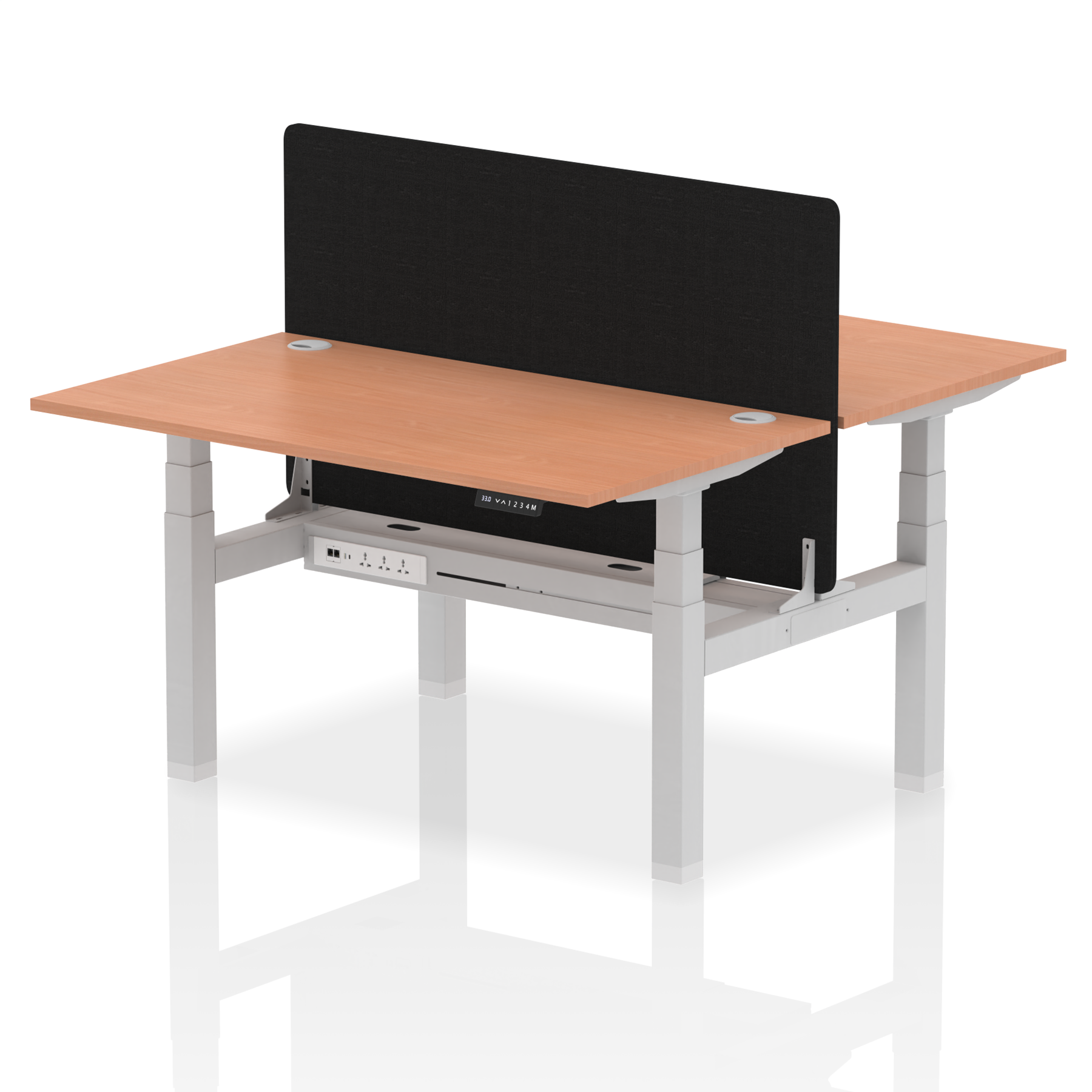 Air Back-to-Back Height Adjustable Bench Desk - 2 Person with Black Straight Screen dynamic  Desk Top  Beech Width 140cm