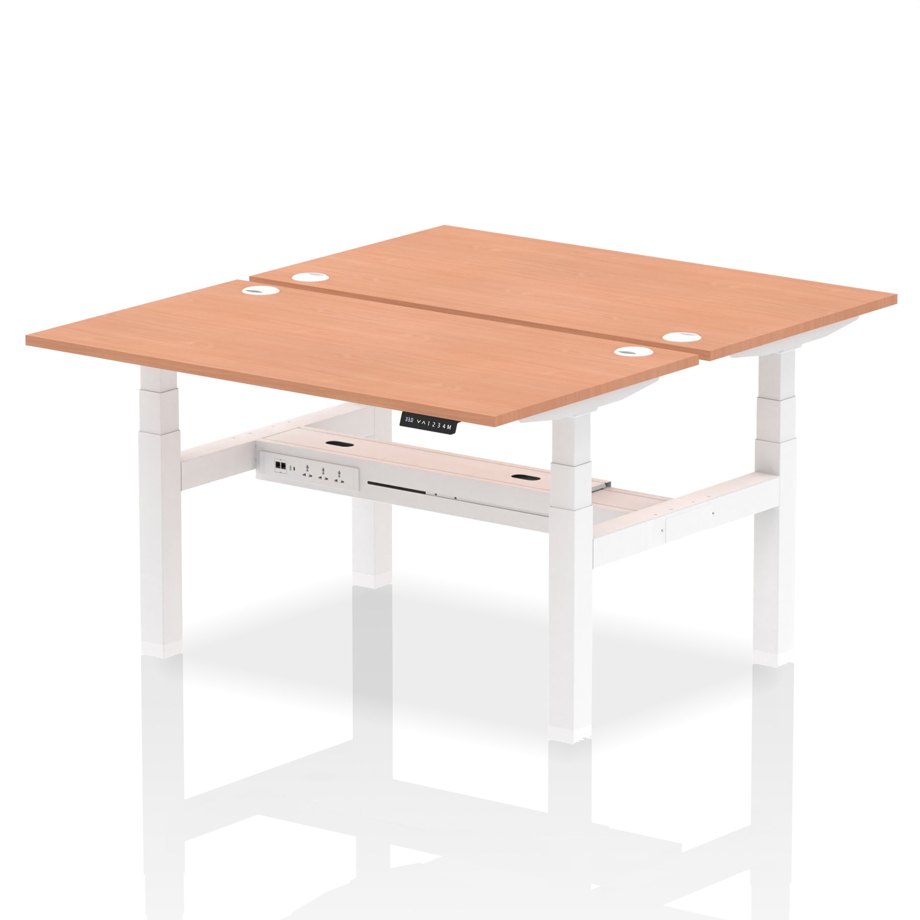Air Back-to-Back Height Adjustable Bench Desk - 2 Person dynamic  Desk Top  Beech Width 140cm