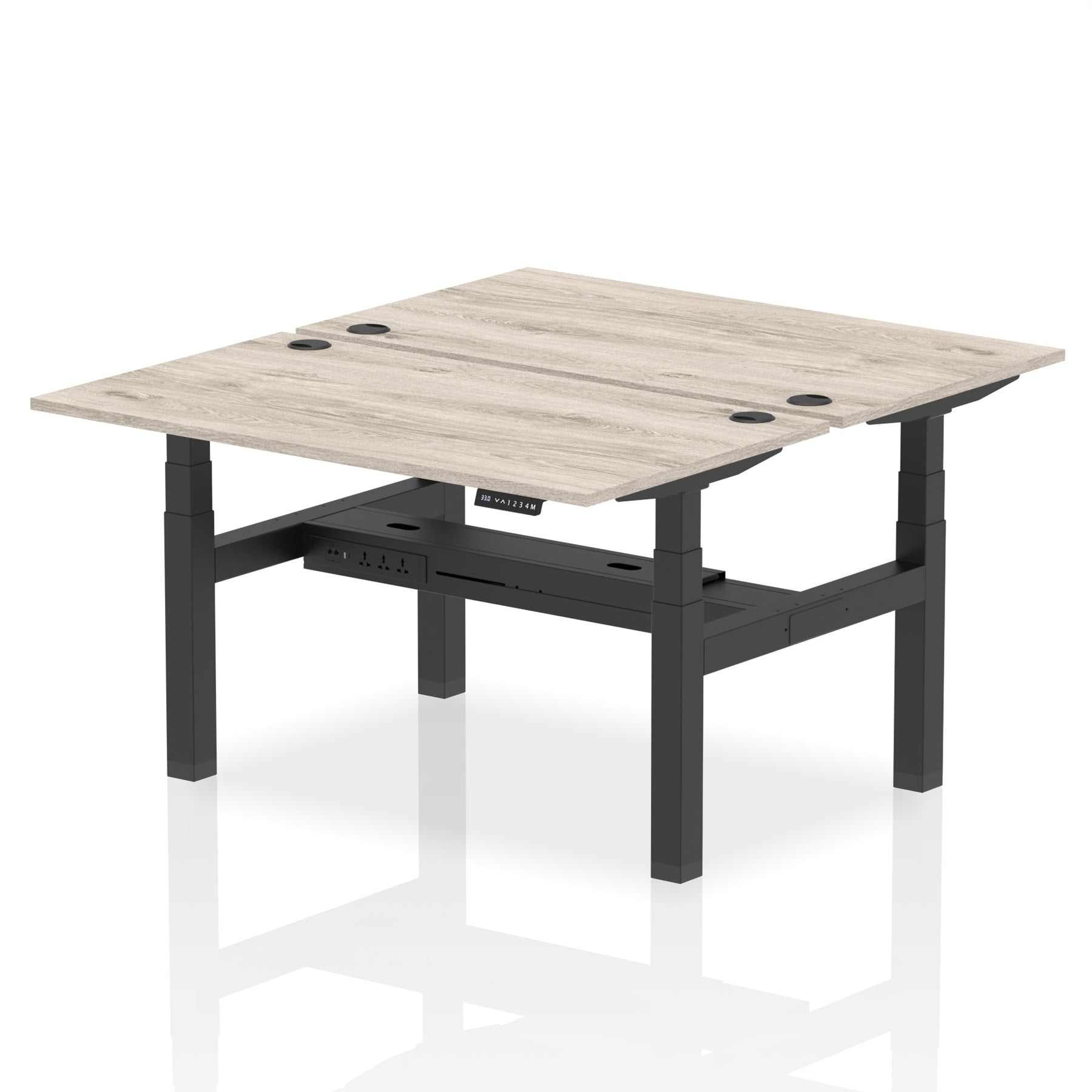 Air Back-to-Back Height Adjustable Bench Desk - 2 Person dynamic  Desk Top  Grey Oak Width 140cm