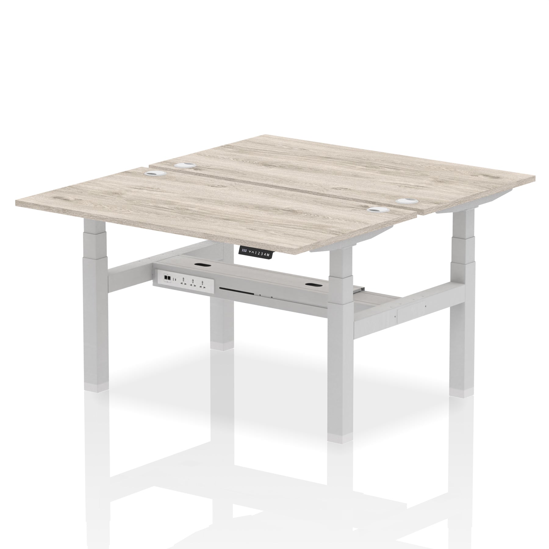 Air Back-to-Back Height Adjustable Bench Desk - 2 Person dynamic  Desk Top  Grey Oak Width 140cm