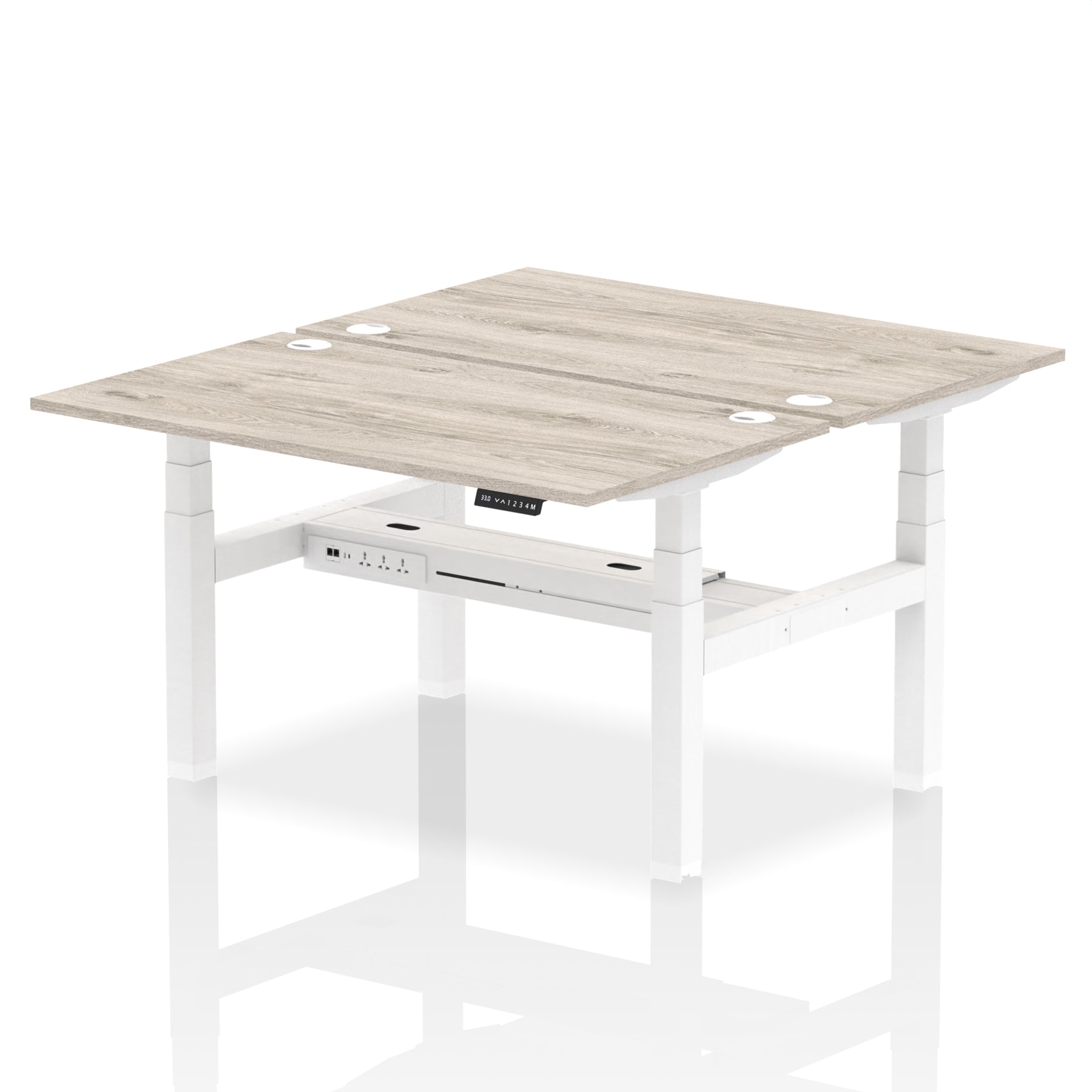 Air Back-to-Back Height Adjustable Bench Desk - 2 Person dynamic  Desk Top  Grey Oak Width 140cm