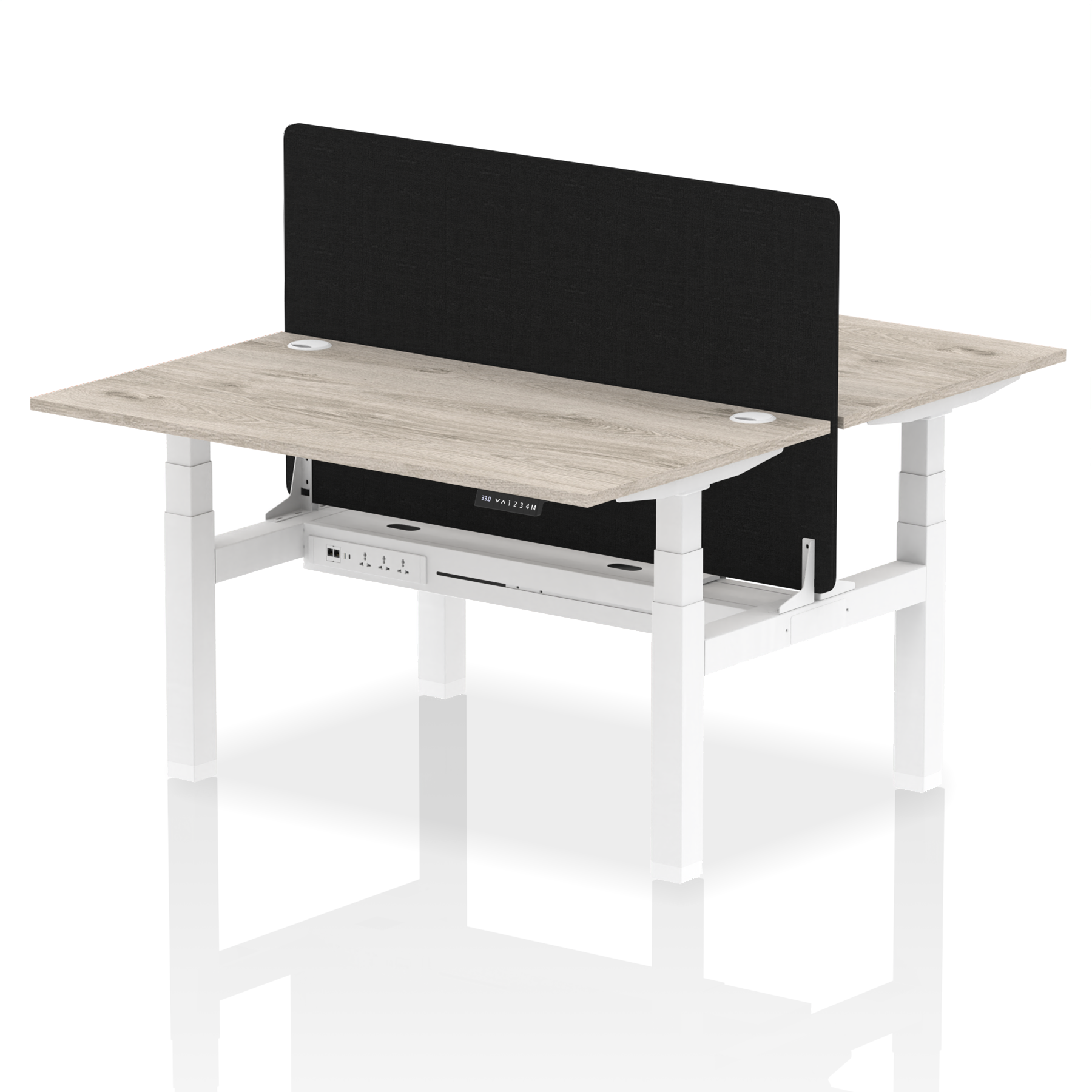 Air Back-to-Back Height Adjustable Bench Desk - 2 Person Black Screen dynamic  Desk Top  Grey Oak Width 140cm