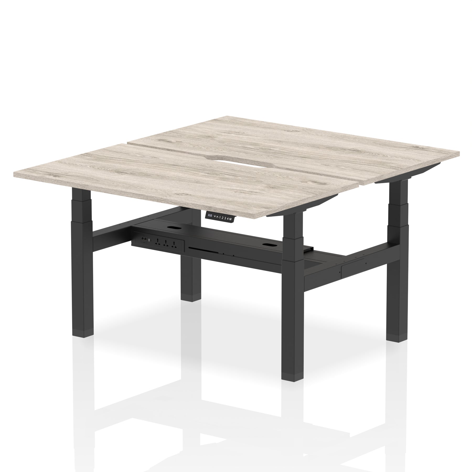 Air Back-to-Back Scalloped Edge Height Adjustable Bench Desk - 2 Person dynamic  Desk Top  Grey Oak Width 140cm