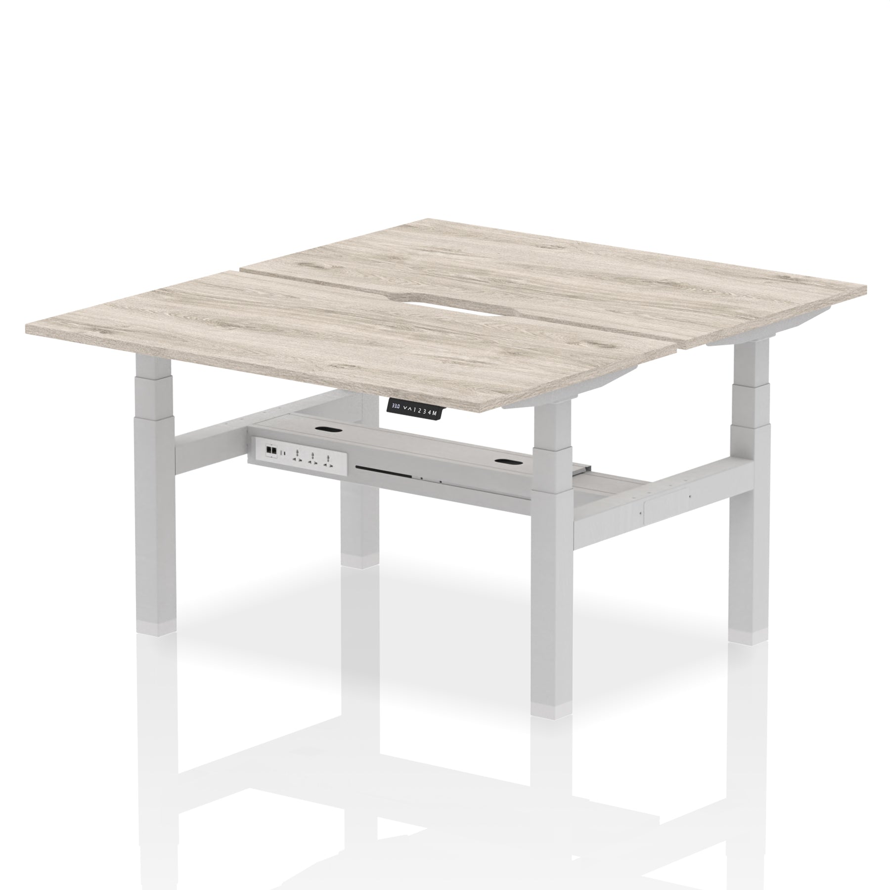 Air Back-to-Back Scalloped Edge Height Adjustable Bench Desk - 2 Person dynamic  Desk Top  Grey Oak Width 140cm