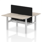 Air Back-to-Back curve Edge Height Adjustable Bench Desk - 2 Person Black Screen dynamic  Desk Top  Grey Oak Width 140cm