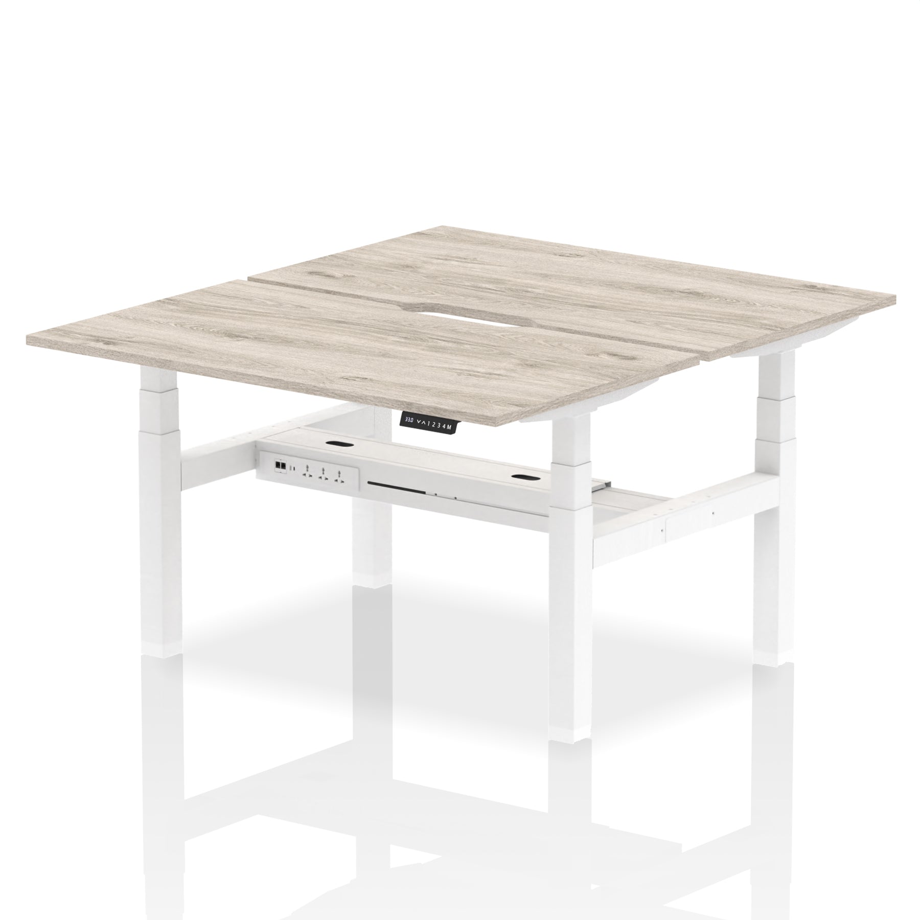 Air Back-to-Back Scalloped Edge Height Adjustable Bench Desk - 2 Person dynamic  Desk Top  Grey Oak Width 140cm