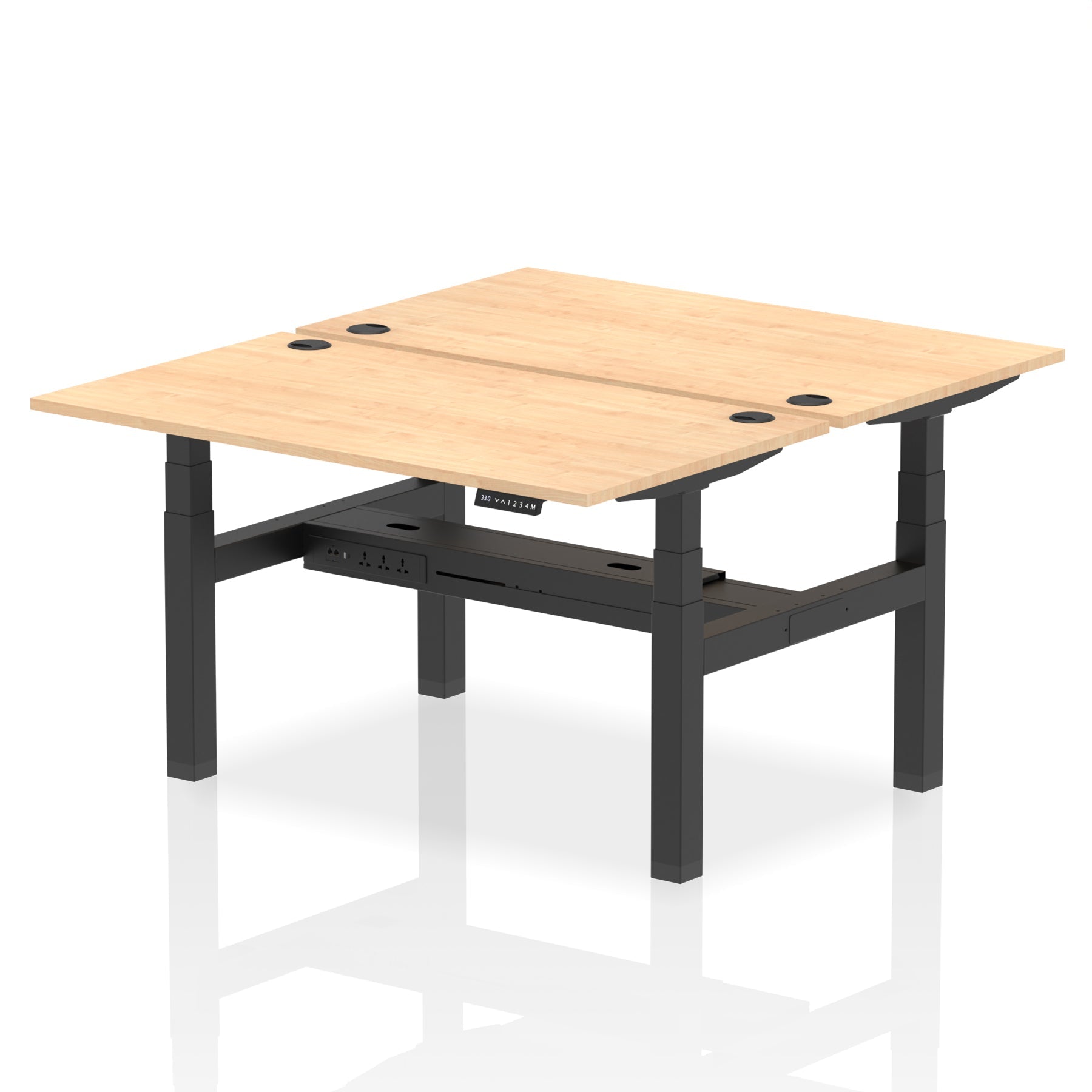 Air Back-to-Back Height Adjustable Bench Desk - 2 Person dynamic  Desk Top  Maple Width 140cm