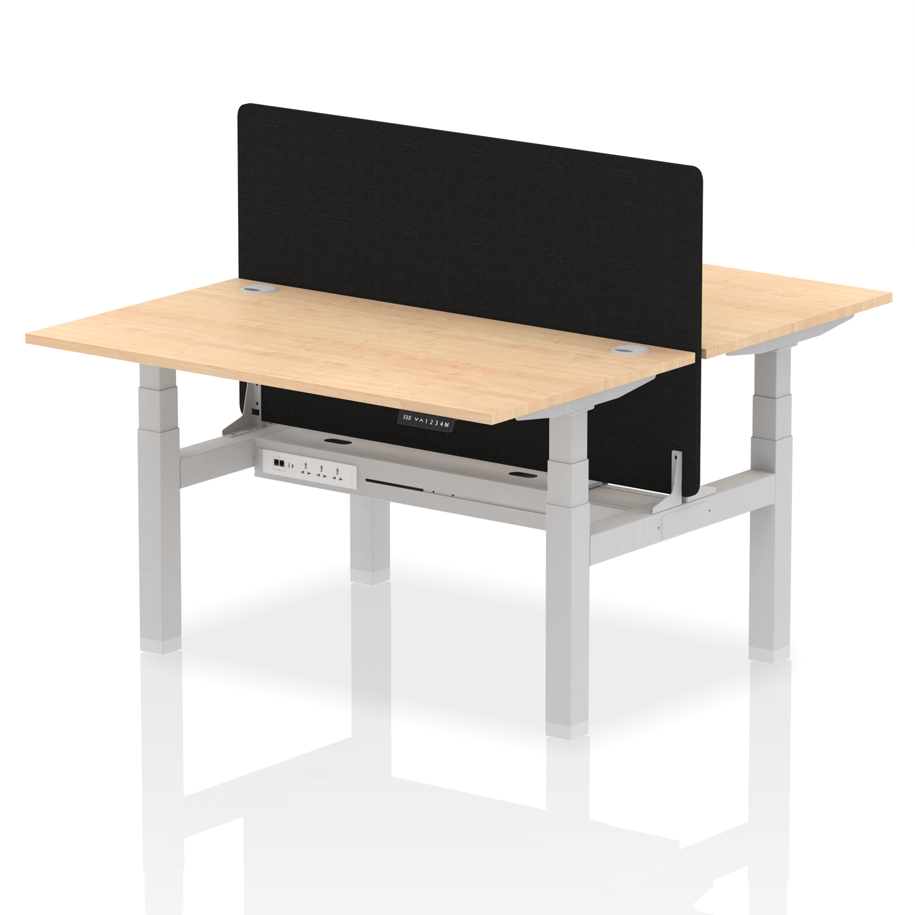 Air Back-to-Back Height Adjustable Bench Desk - 2 Person with Black Straight Screen dynamic  Desk Top  Maple Width 140cm