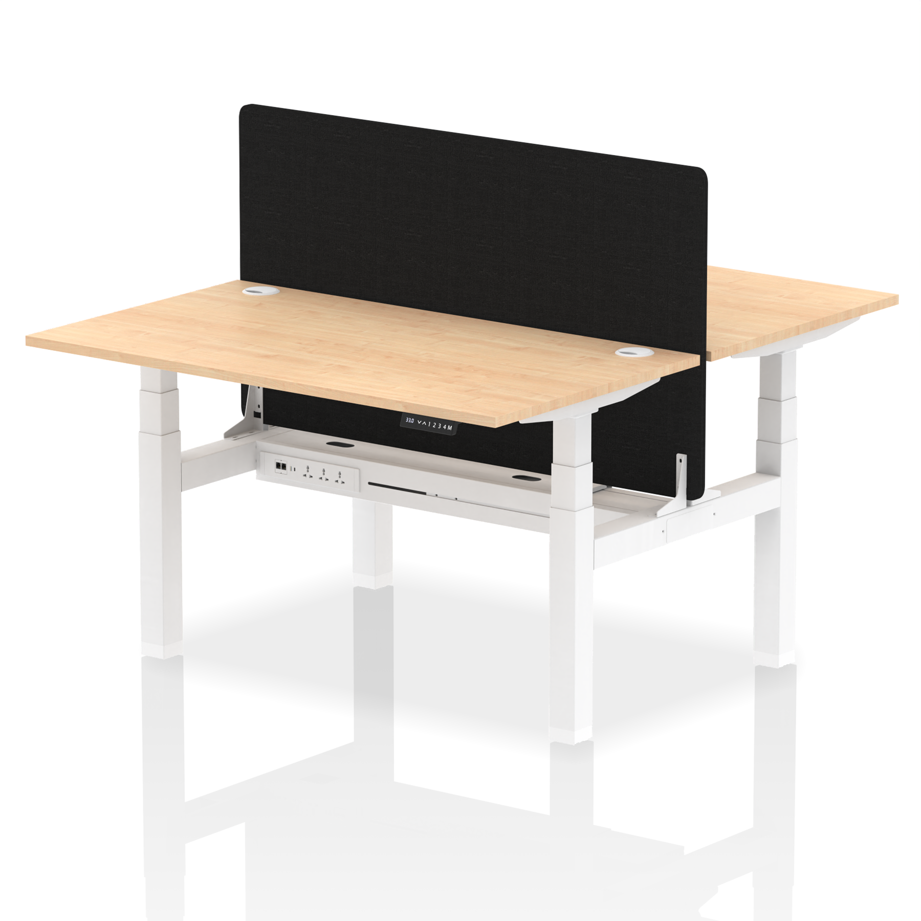 Air Back-to-Back Height Adjustable Bench Desk - 2 Person with Black Straight Screen dynamic  Desk Top  Maple Width 140cm