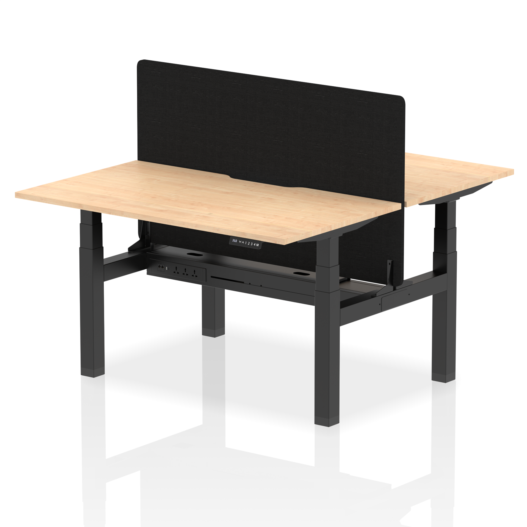 Air Back-to-Back curve Edge Height Adjustable Bench Desk - 2 Person Black Screen dynamic  Desk Top  Maple Width 140cm
