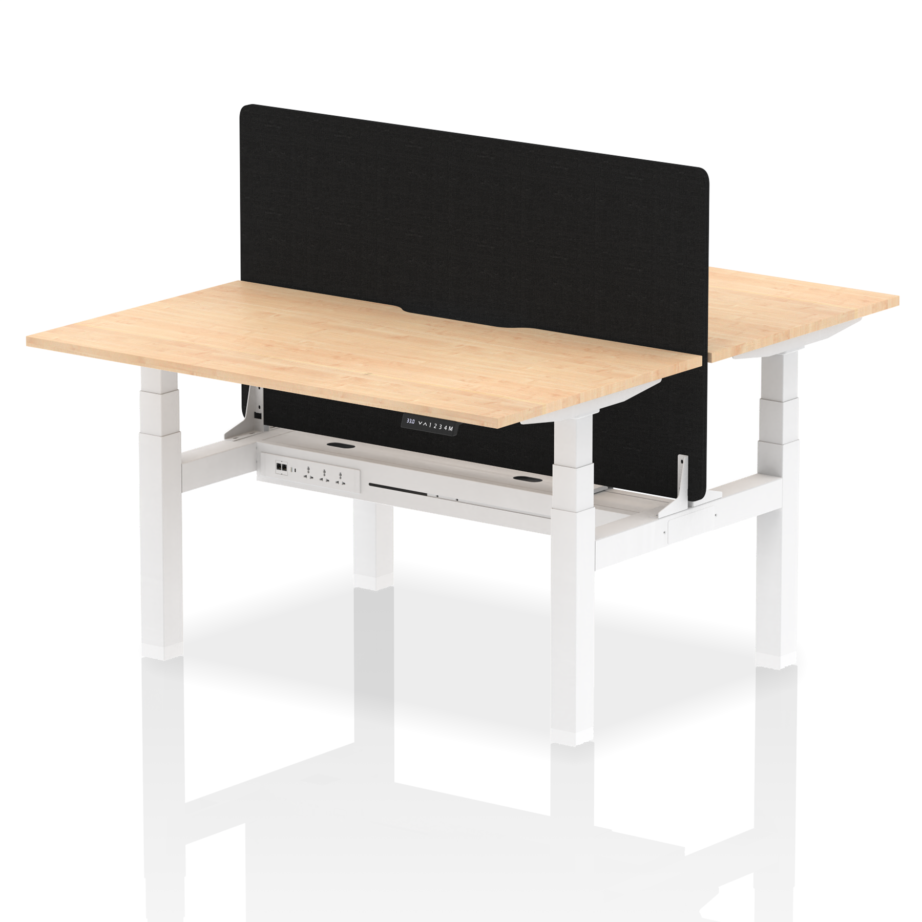 Air Back-to-Back curve Edge Height Adjustable Bench Desk - 2 Person Black Screen dynamic  Desk Top  Maple Width 140cm
