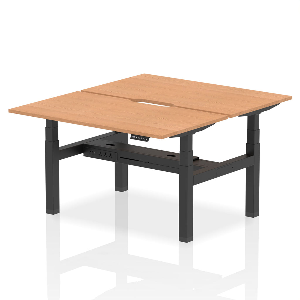 Air Back-to-Back Scalloped Edge Height Adjustable Bench Desk - 2 Person dynamic  Desk Top  Oak Width 140cm