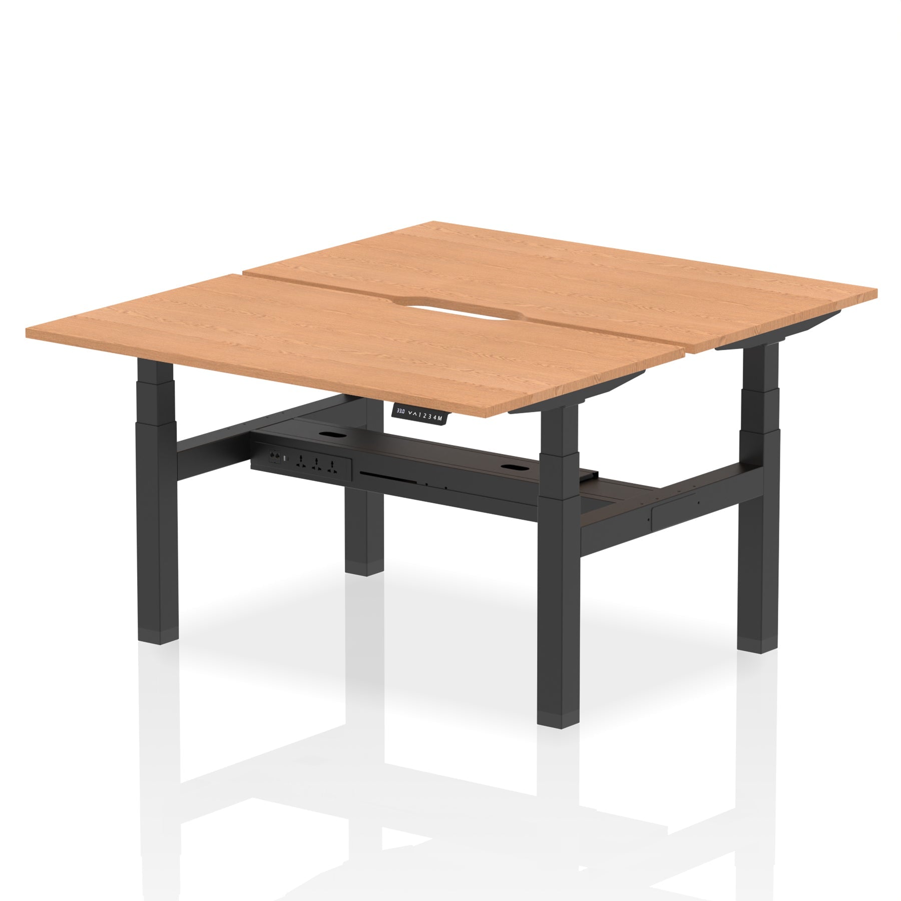 Air Back-to-Back Scalloped Edge Height Adjustable Bench Desk - 2 Person dynamic  Desk Top  Oak Width 140cm