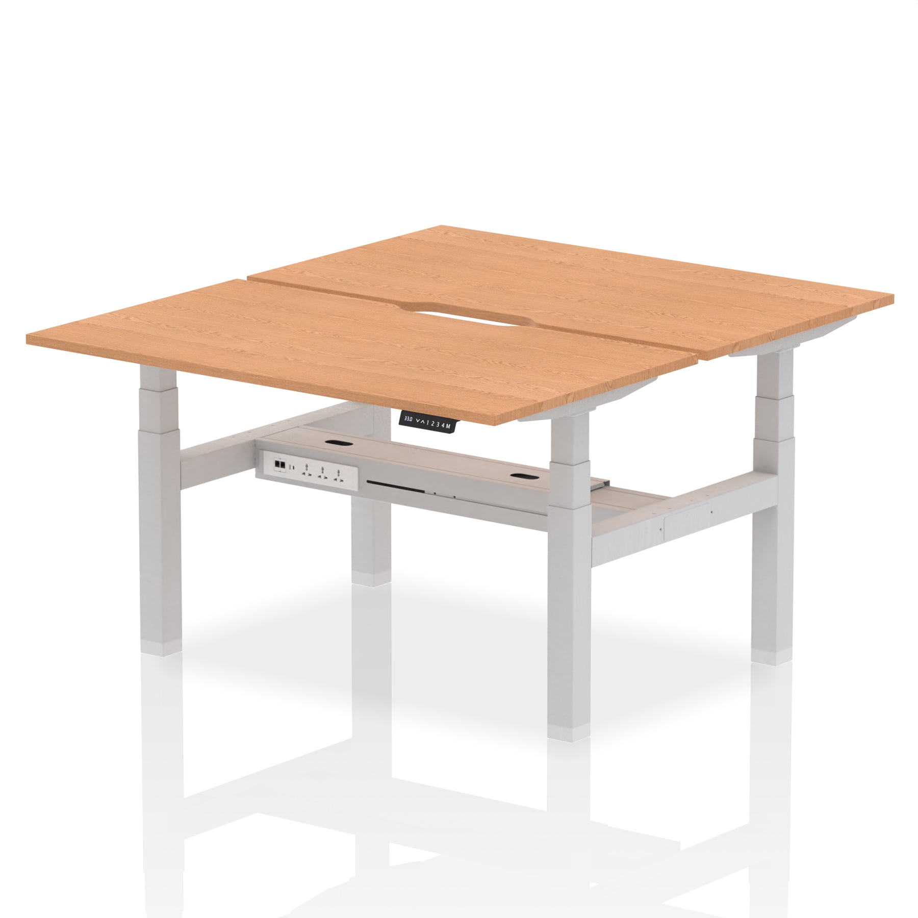 Air Back-to-Back Scalloped Edge Height Adjustable Bench Desk - 2 Person dynamic  Desk Top  Oak Width 140cm