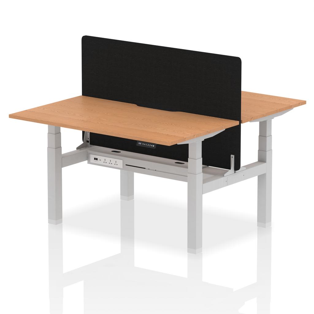 Air Back-to-Back curve Edge Height Adjustable Bench Desk - 2 Person Black Screen dynamic  Desk Top  Oak Width 140cm