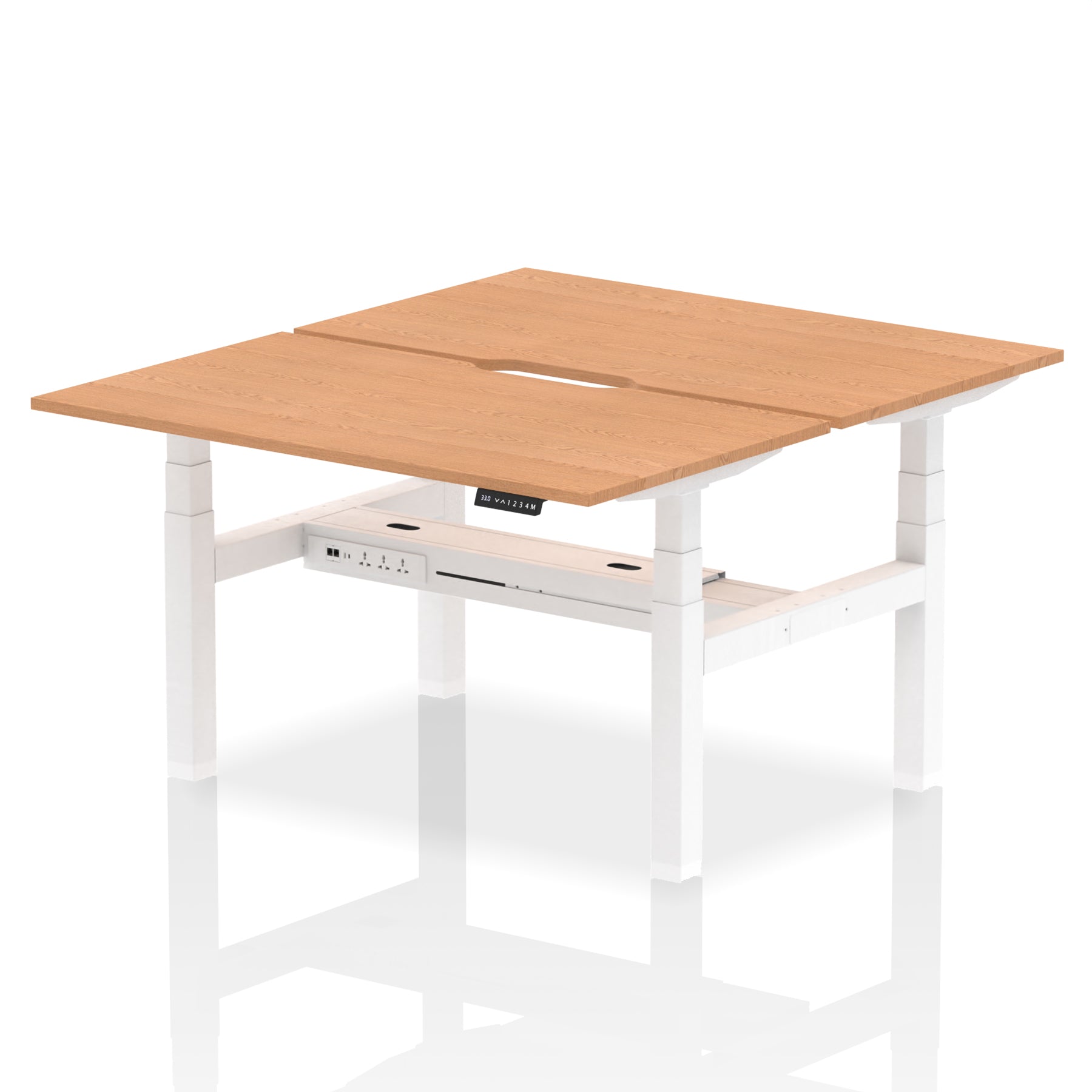 Air Back-to-Back Scalloped Edge Height Adjustable Bench Desk - 2 Person dynamic  Desk Top  Oak Width 140cm