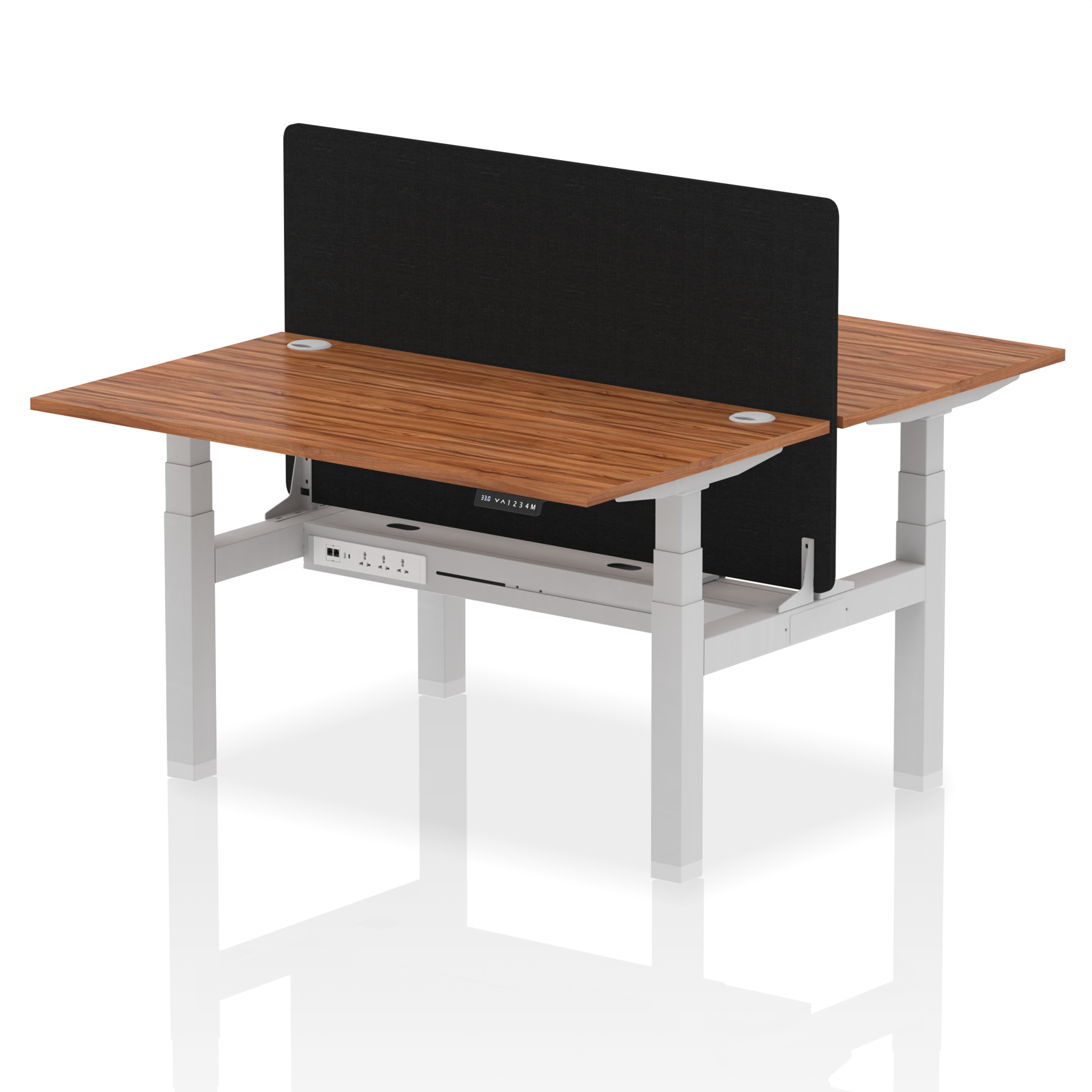 Air Back-to-Back Height Adjustable Bench Desk - 2 Person Black Screen dynamic  Desk Top  Walnut Width 140cm