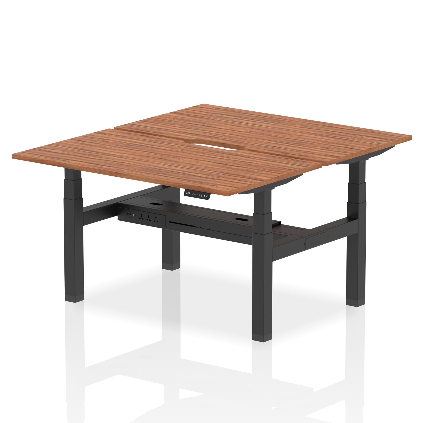 Air Back-to-Back Scalloped Edge Height Adjustable Bench Desk - 2 Person dynamic  Desk Top  Walnut Width 140cm