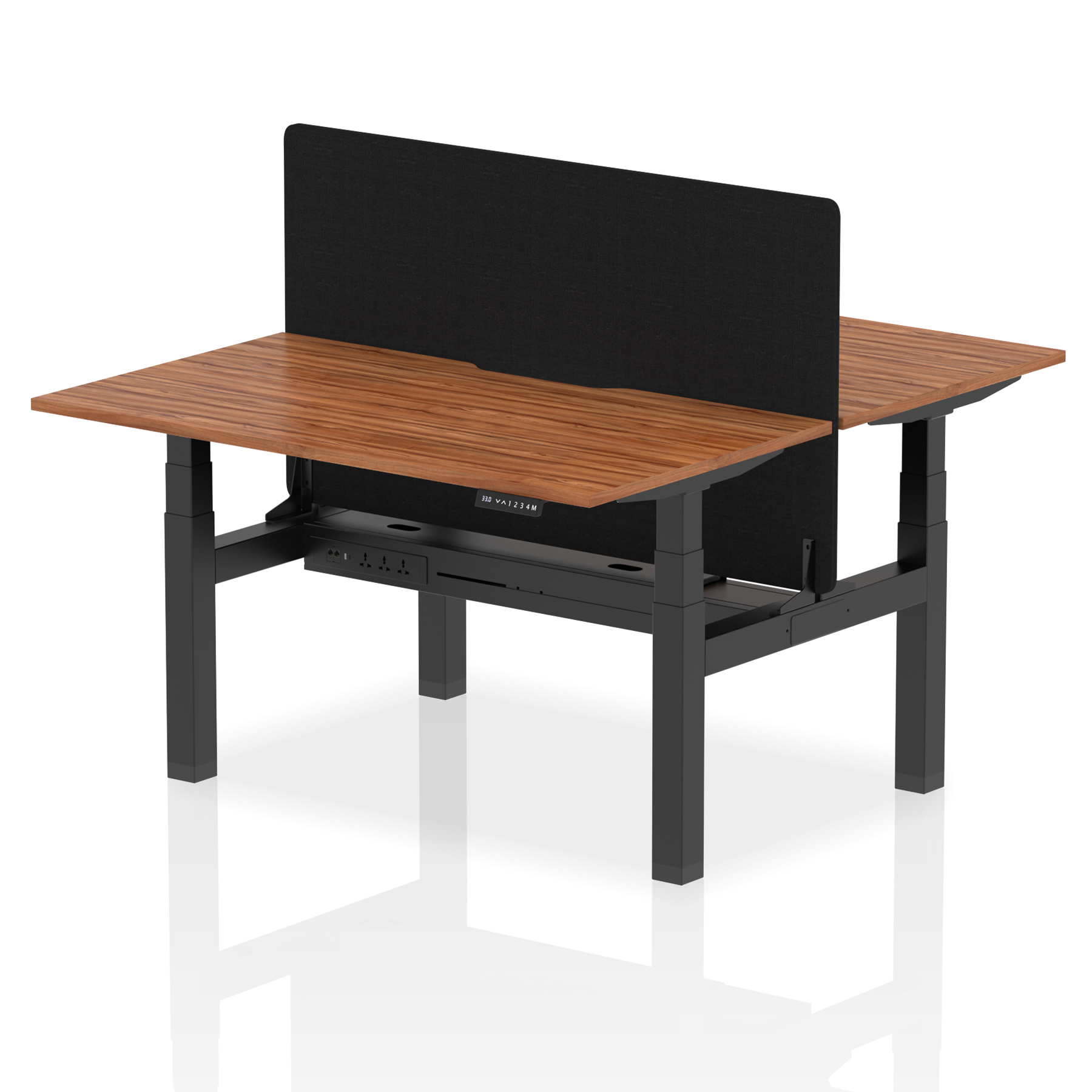 Air Back-to-Back curve Edge Height Adjustable Bench Desk - 2 Person Black Screen dynamic  Desk Top  Walnut Width 140cm