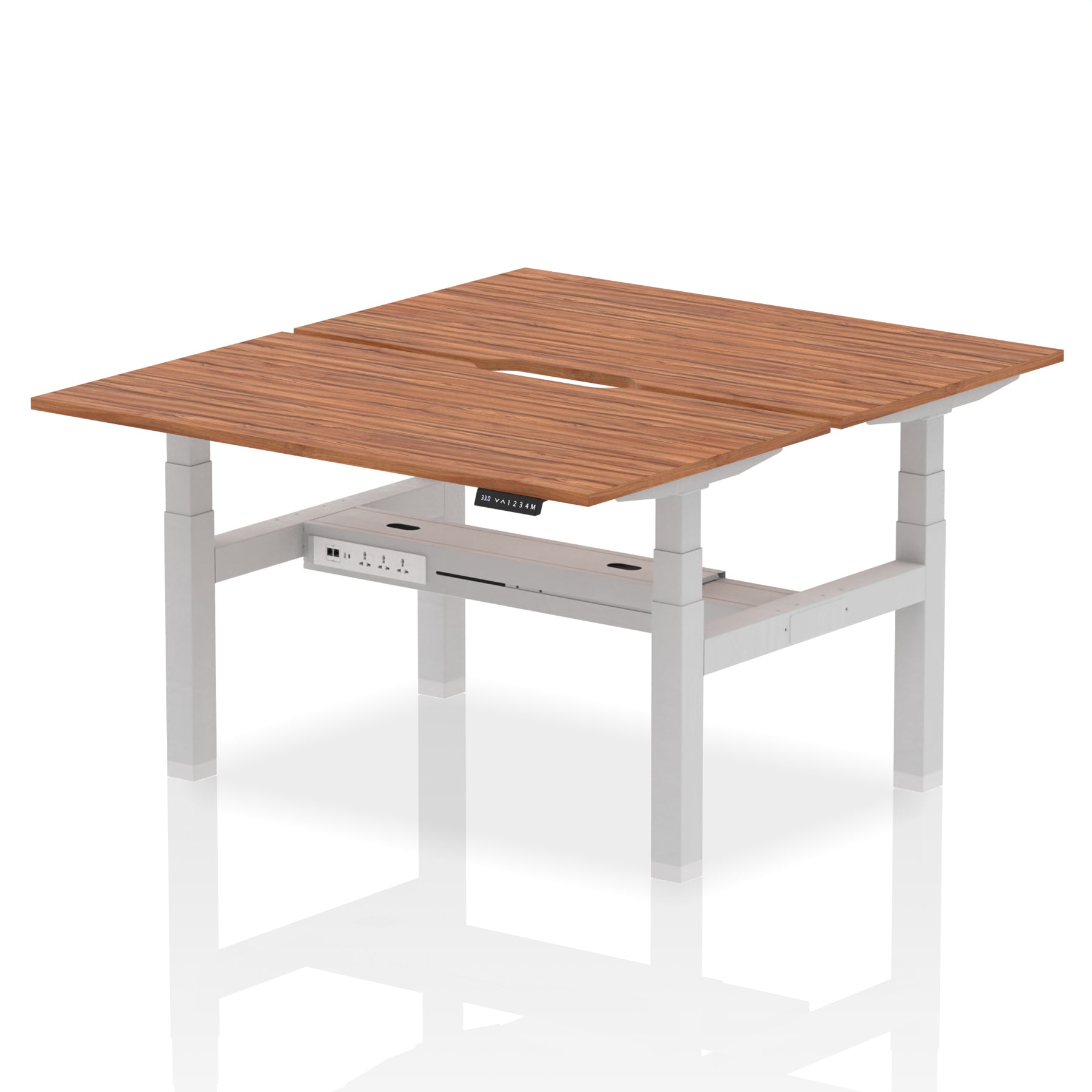Air Back-to-Back Scalloped Edge Height Adjustable Bench Desk - 2 Person dynamic  Desk Top  Walnut Width 140cm