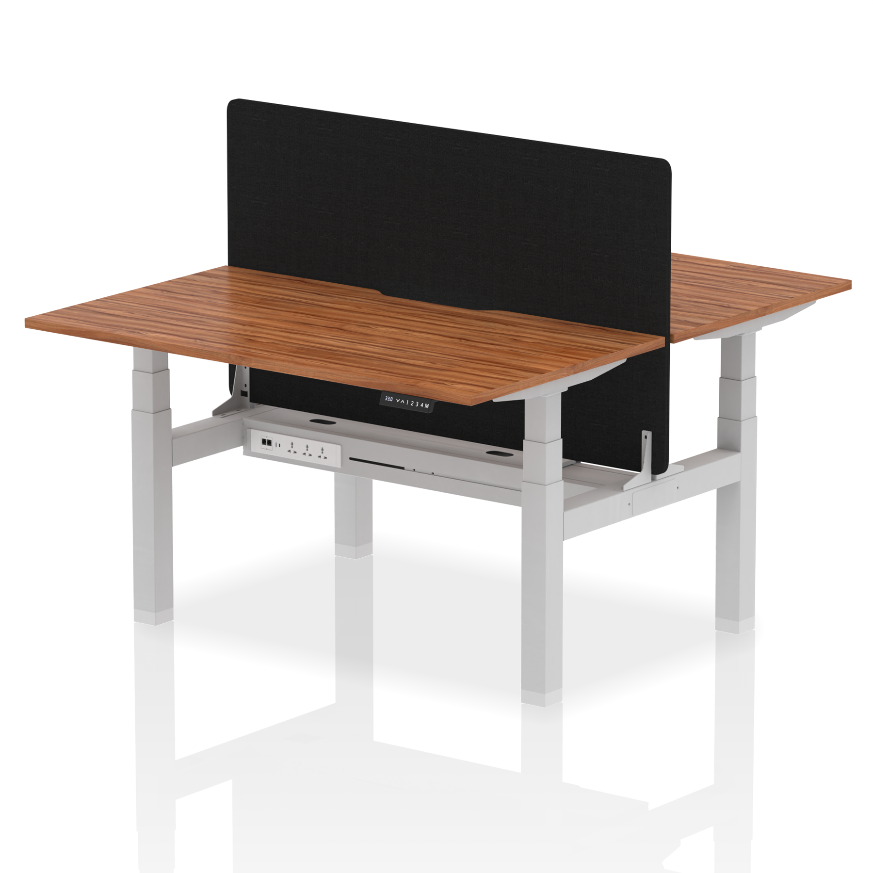 Air Back-to-Back curve Edge Height Adjustable Bench Desk - 2 Person Black Screen dynamic  Desk Top  Walnut Width 140cm