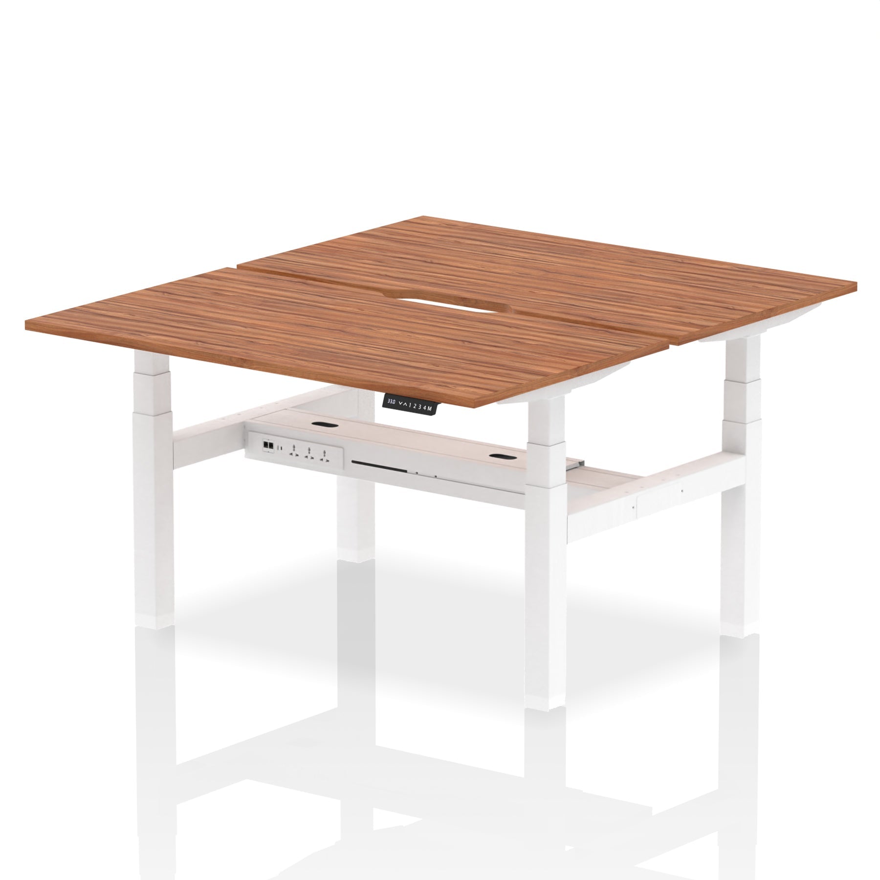 Air Back-to-Back Scalloped Edge Height Adjustable Bench Desk - 2 Person dynamic  Desk Top  Walnut Width 140cm