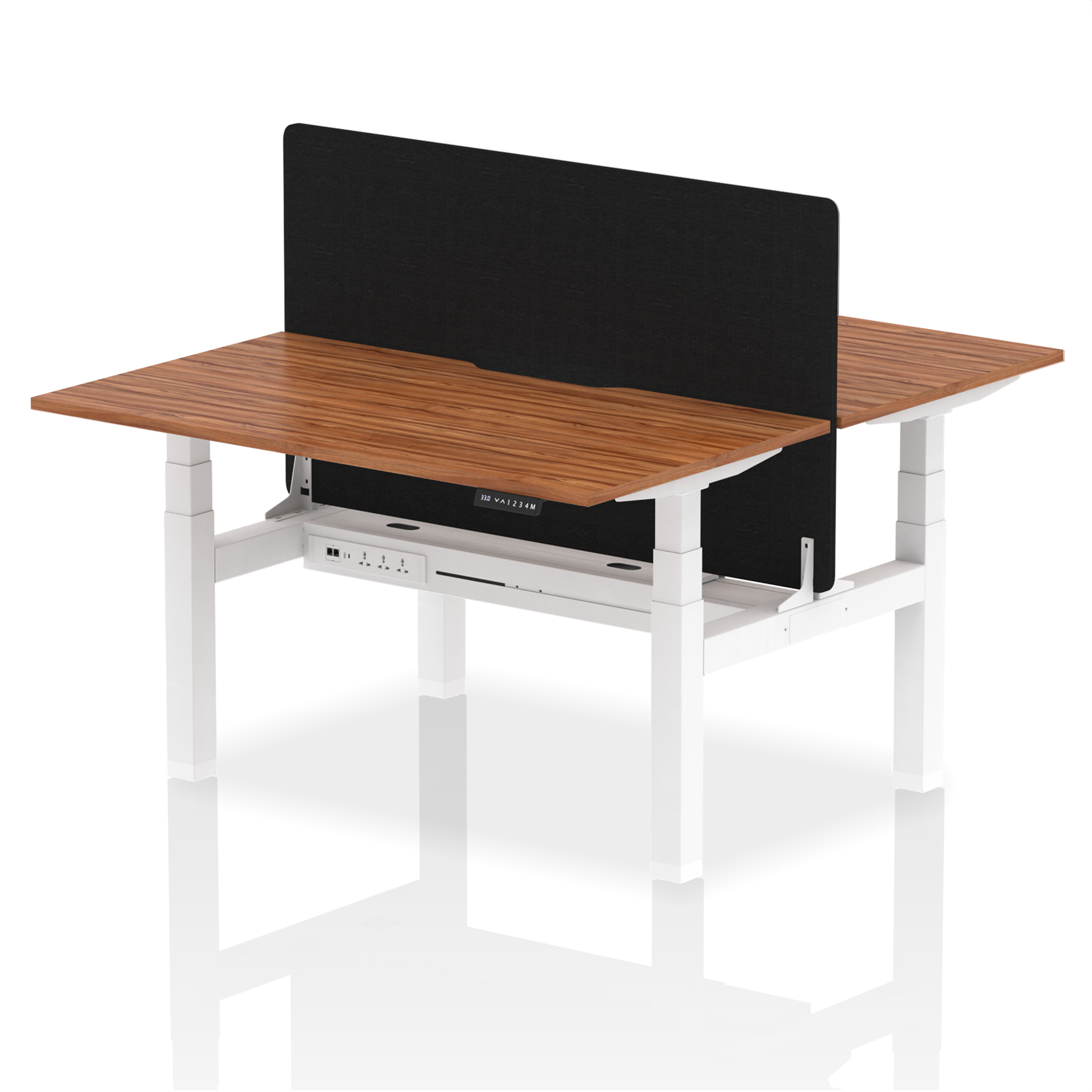 Air Back-to-Back curve Edge Height Adjustable Bench Desk - 2 Person Black Screen dynamic  Desk Top  Walnut Width 140cm