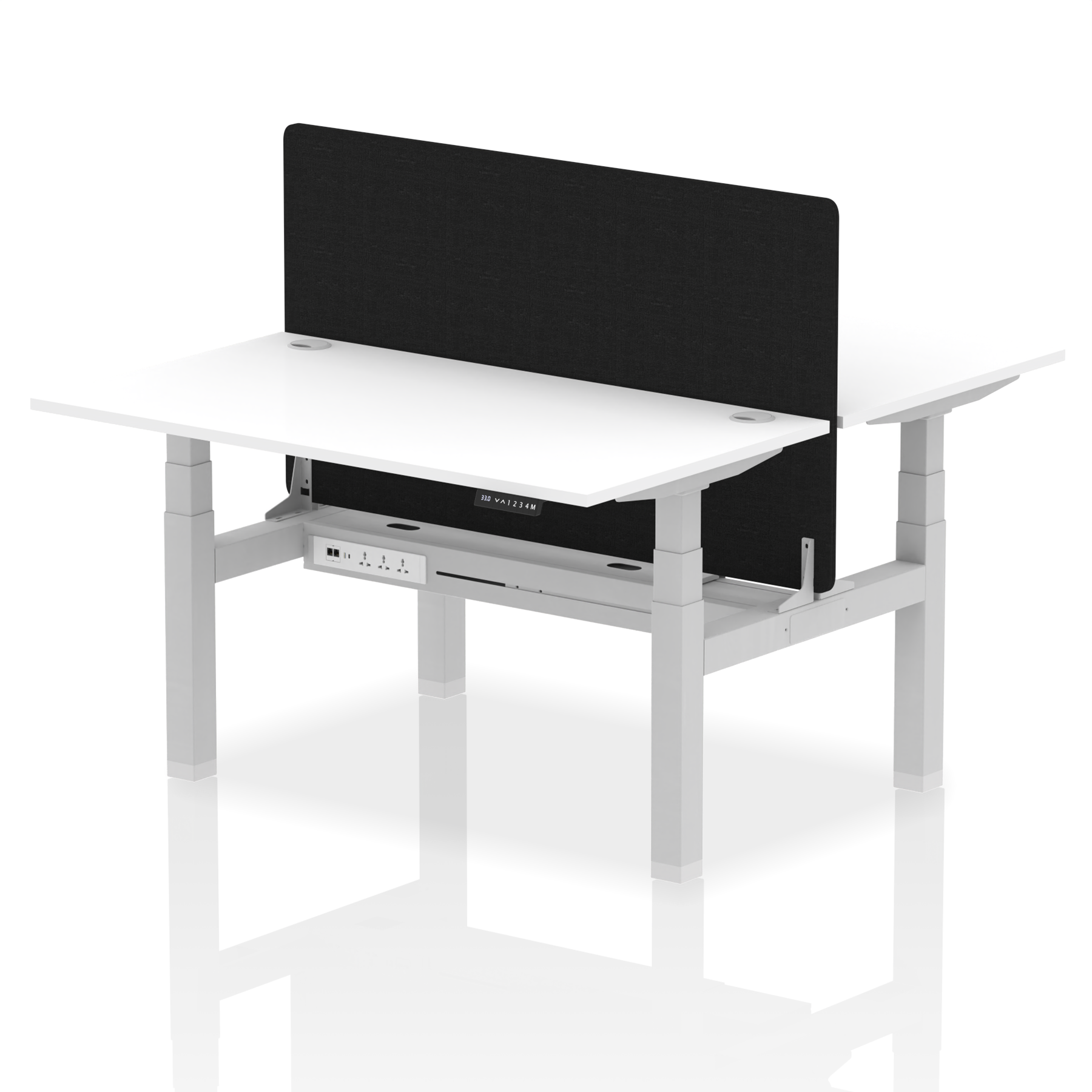 Air Back-to-Back Height Adjustable Bench Desk - 2 Person with Black Straight Screen dynamic  Desk Top  White Width 140cm
