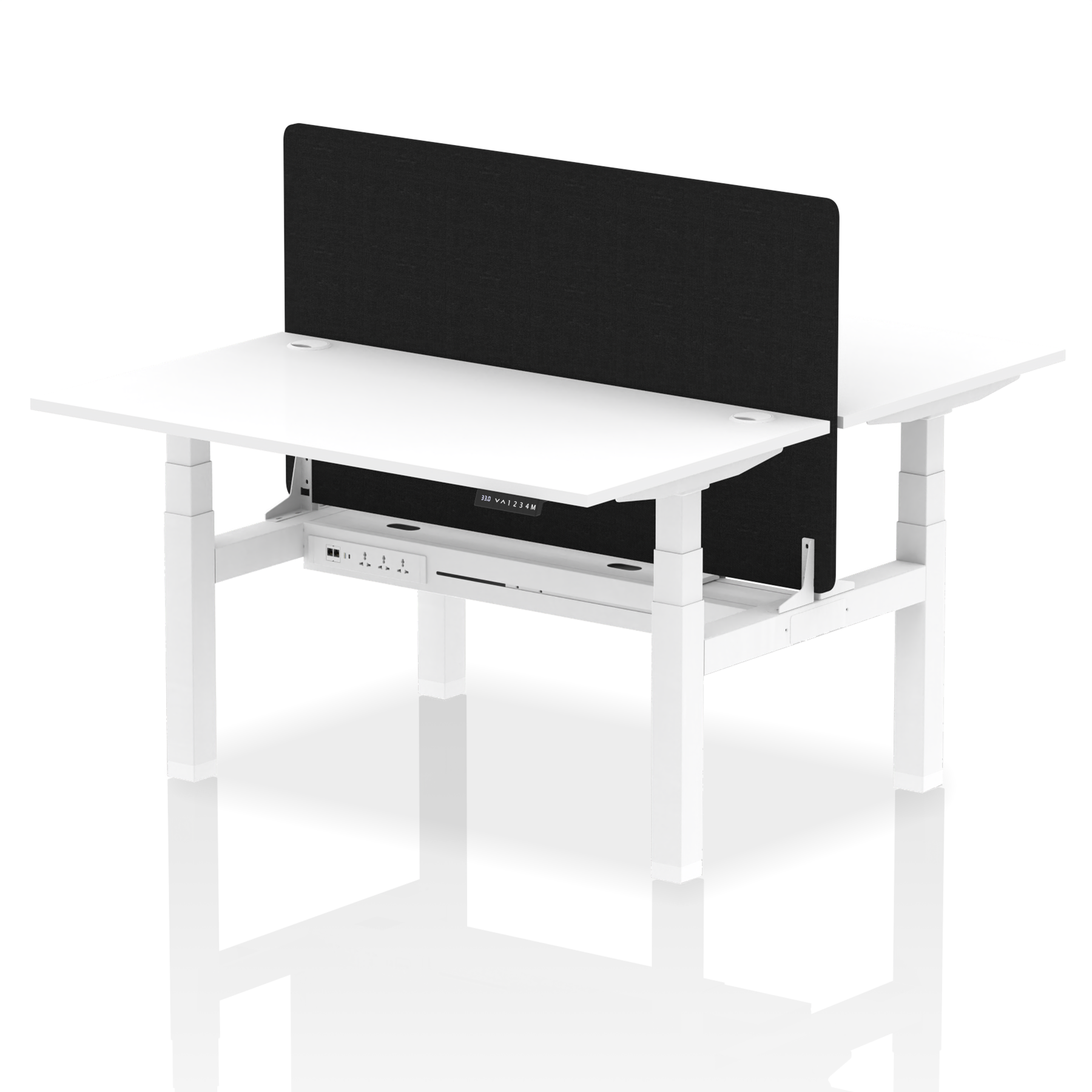 Air Back-to-Back Height Adjustable Bench Desk - 2 Person with Black Straight Screen dynamic  Desk Top  White Width 140cm