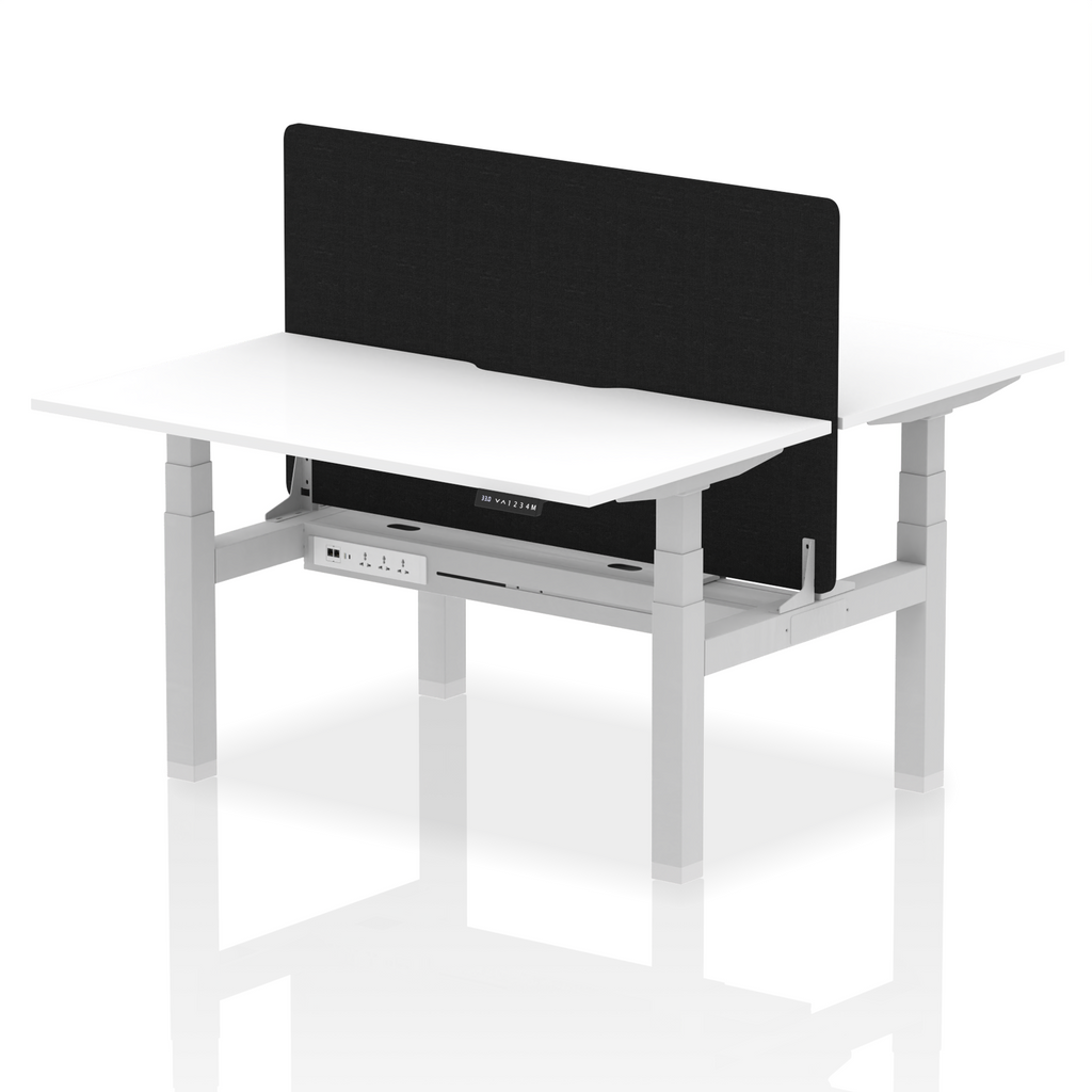 Air Back-to-Back curve Edge Height Adjustable Bench Desk - 2 Person Black Screen dynamic  Desk Top  White Width 140cm