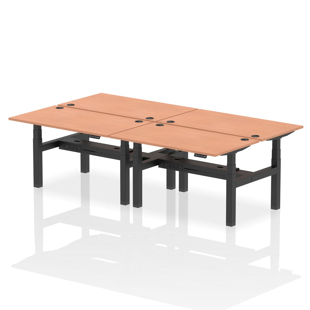 Air Back-to-Back Height Adjustable Bench Desk - 4 Person dynamic  Desk Top  Beech Width 140cm