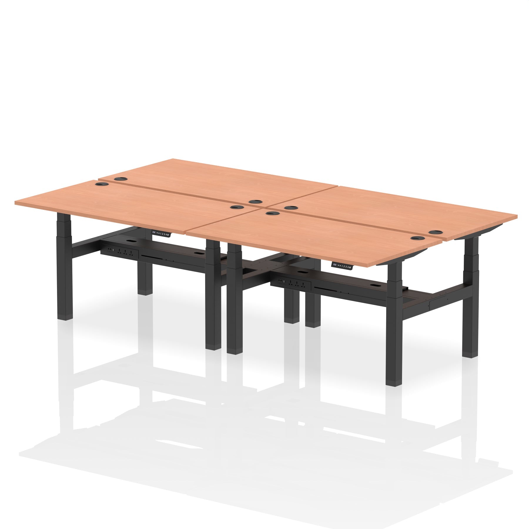 Air Back-to-Back Height Adjustable Bench Desk - 4 Person dynamic  Desk Top  Beech Width 140cm